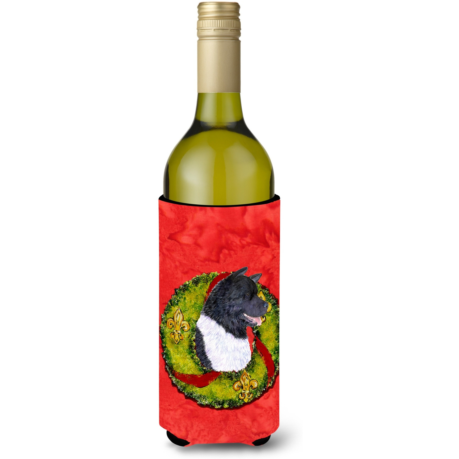 Akita Cristmas Wreath Wine Bottle Beverage Insulator Beverage Insulator Hugger