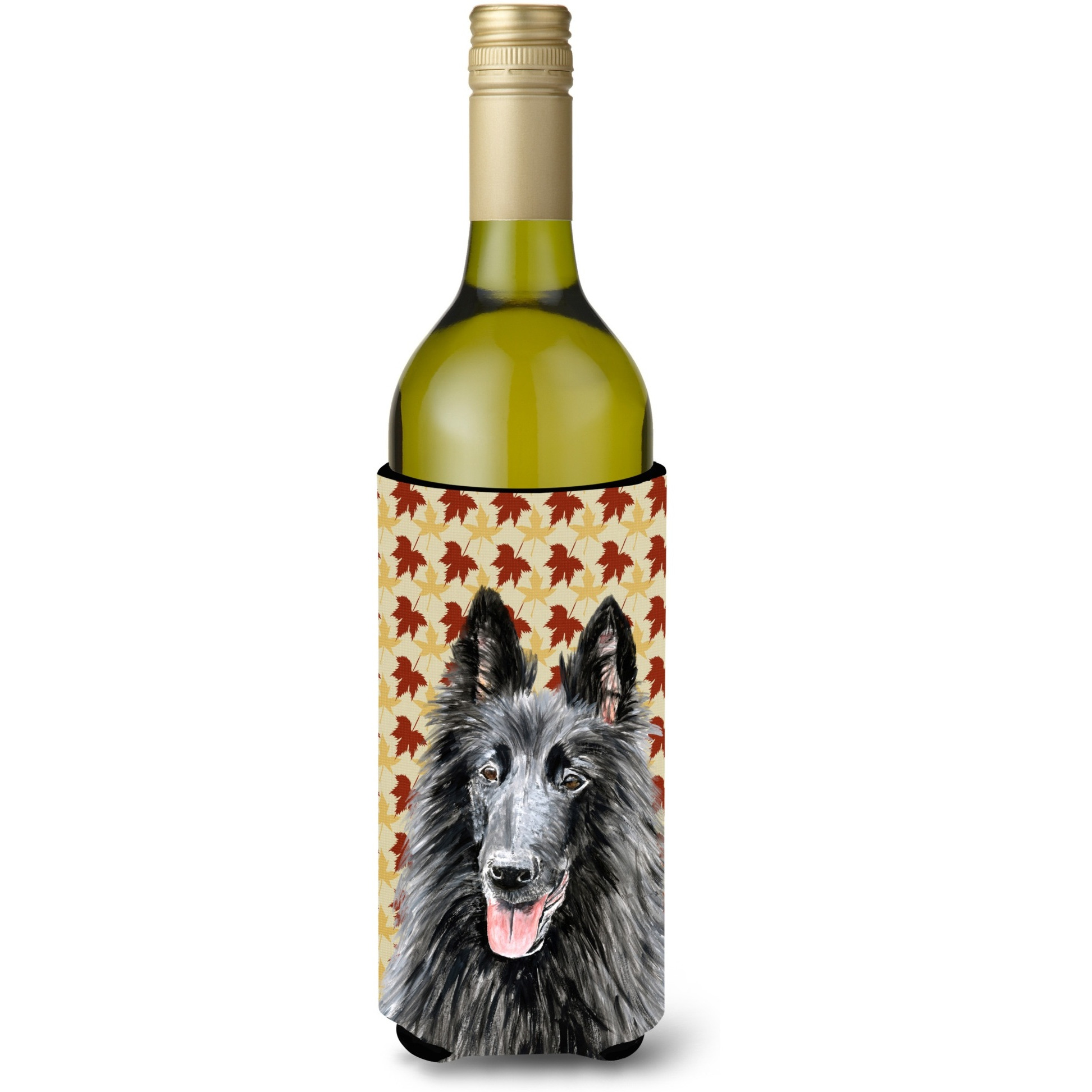 Belgian Sheepdog Fall Leaves Portrait Wine Bottle Beverage Insulator Beverage Insulator Hugger