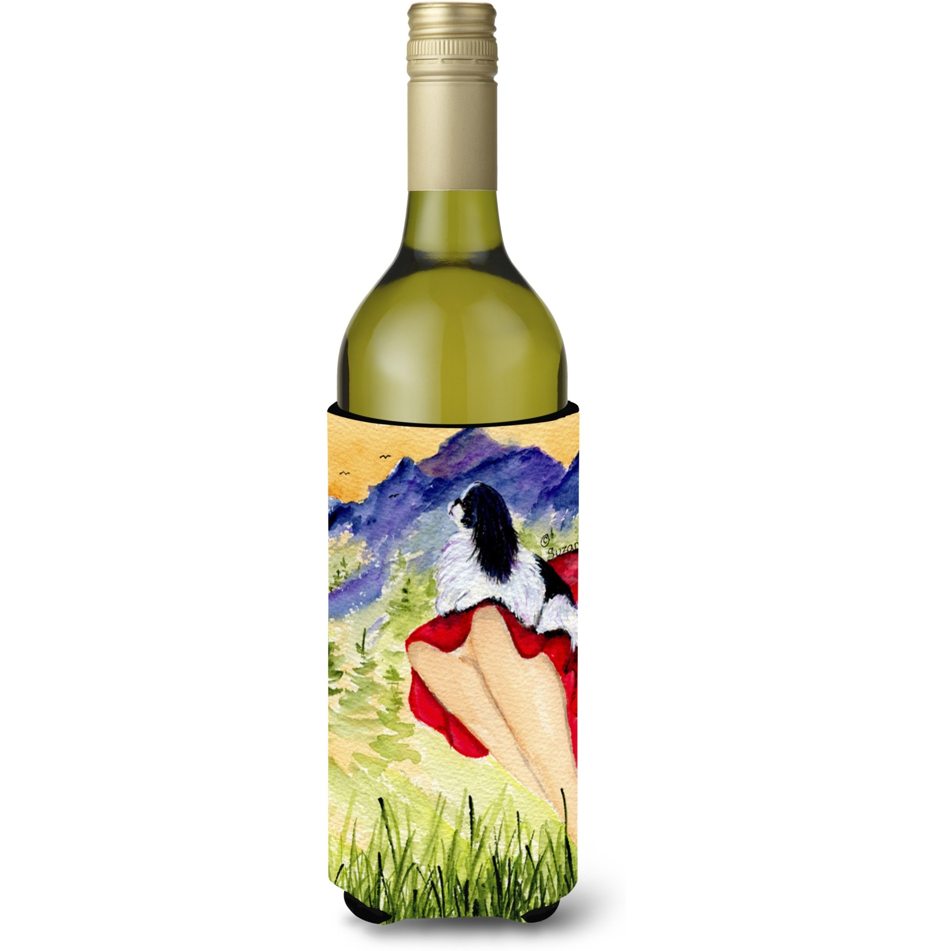 Lady with her Japanese Chin Wine Bottle Beverage Insulator Beverage Insulator Hugger SS8524LITERK