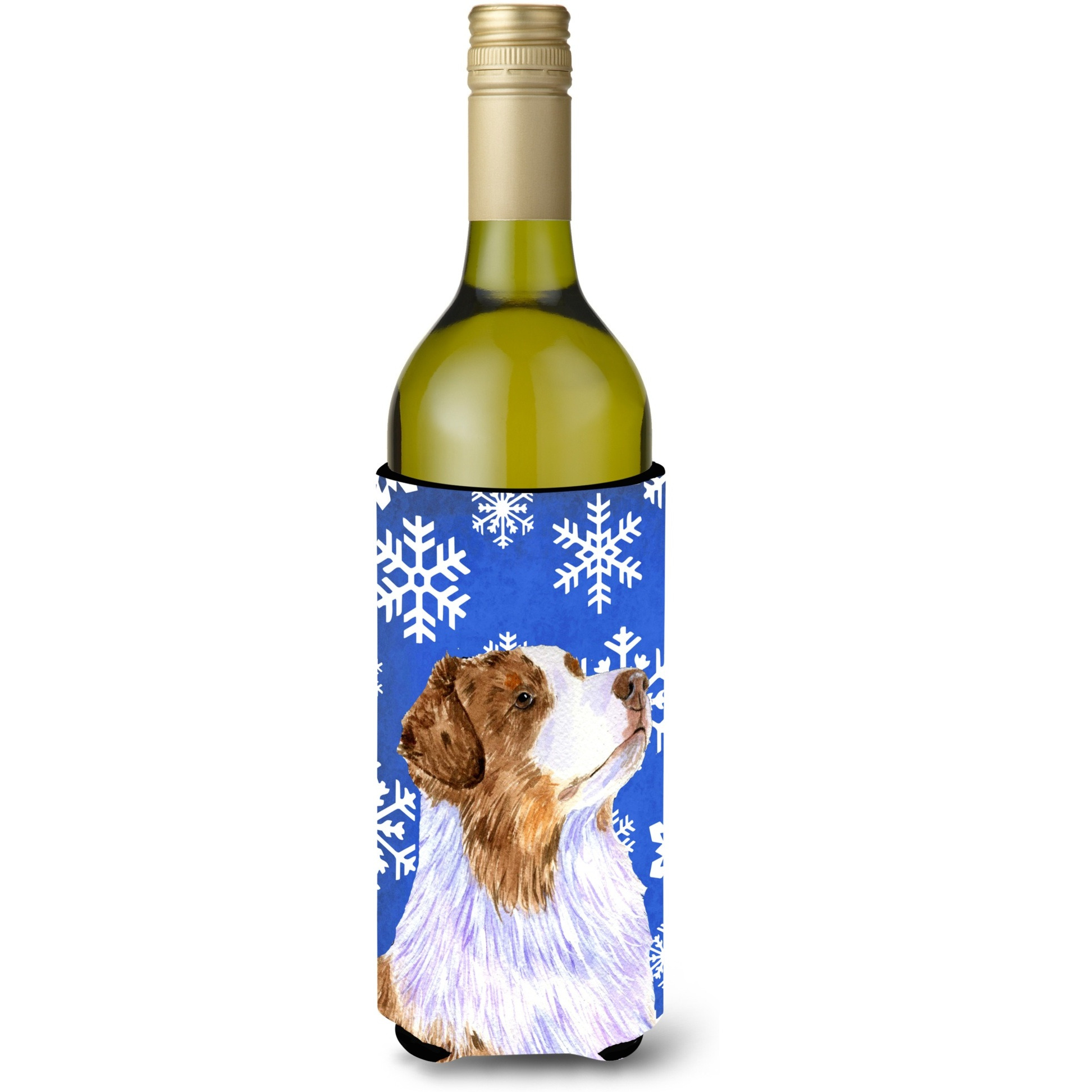 Australian Shepherd Winter Snowflakes Holiday Wine Bottle Beverage Insulator Beverage Insulator Hugger