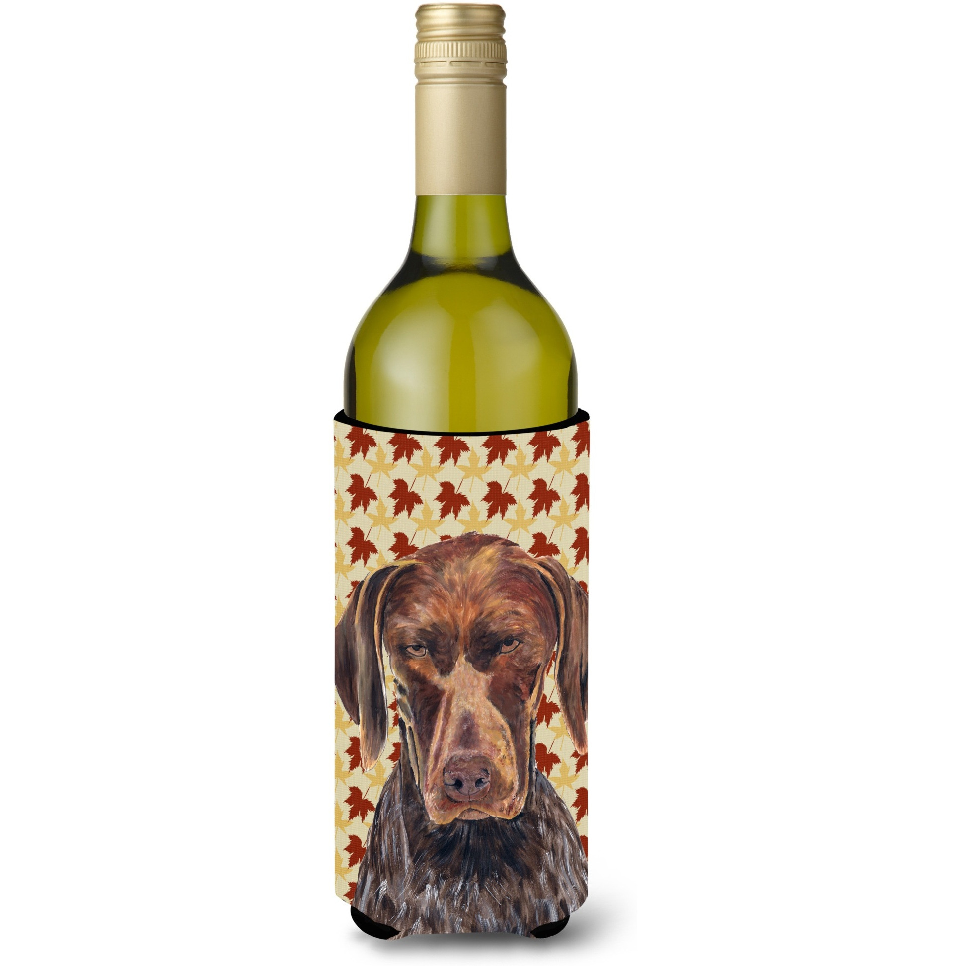 German Shorthaired Pointer Fall Leaves Portrait Wine Bottle Beverage Insulator Beverage Insulator Hugger