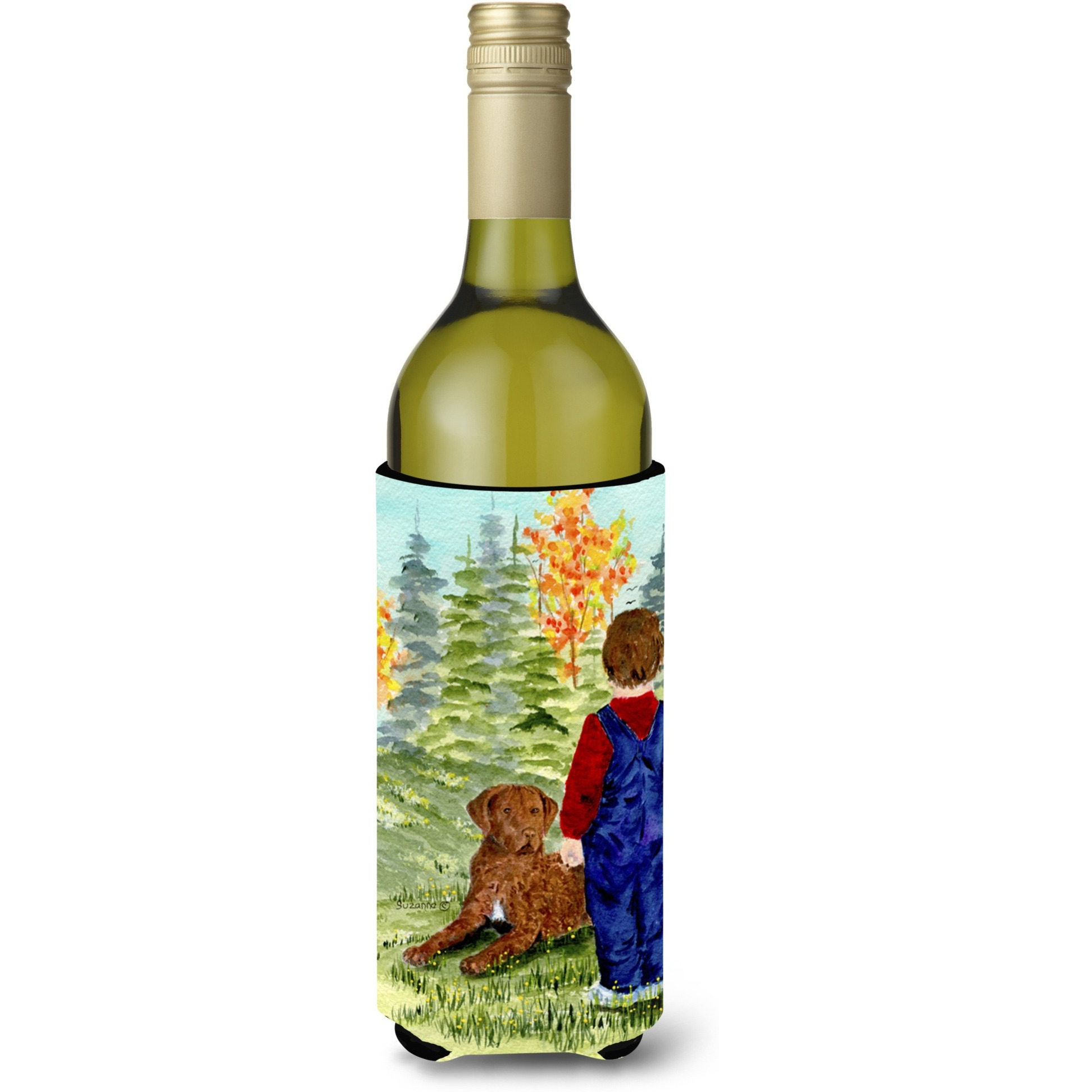 Little boy with his Chesapeake Bay Retriever Wine Bottle Beverage Insulator Beverage Insulator Hugger