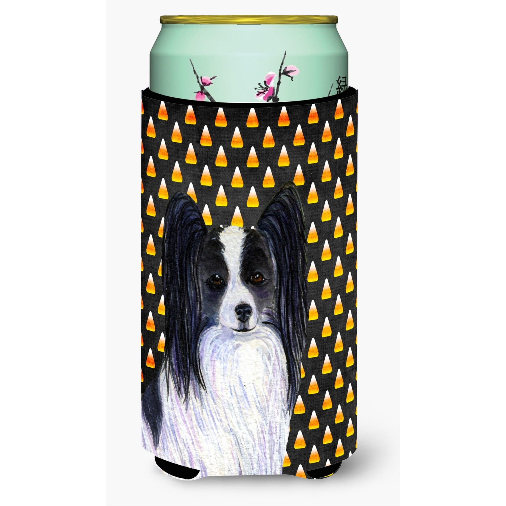 Papillon Candy Corn Halloween Portrait  Tall Boy Beverage Insulator Beverage Insulator Hugger