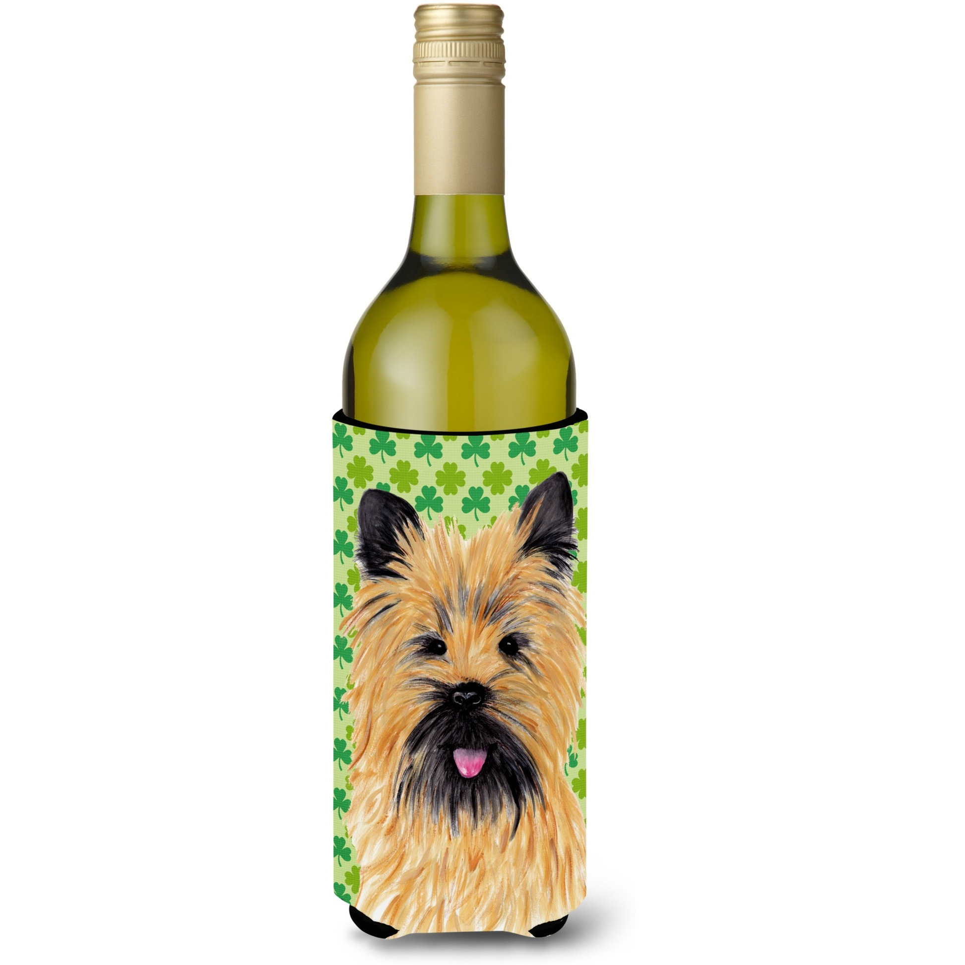 Cairn Terrier St. Patrick's Day Shamrock Portrait Wine Bottle Beverage Insulator Beverage Insulator Hugger