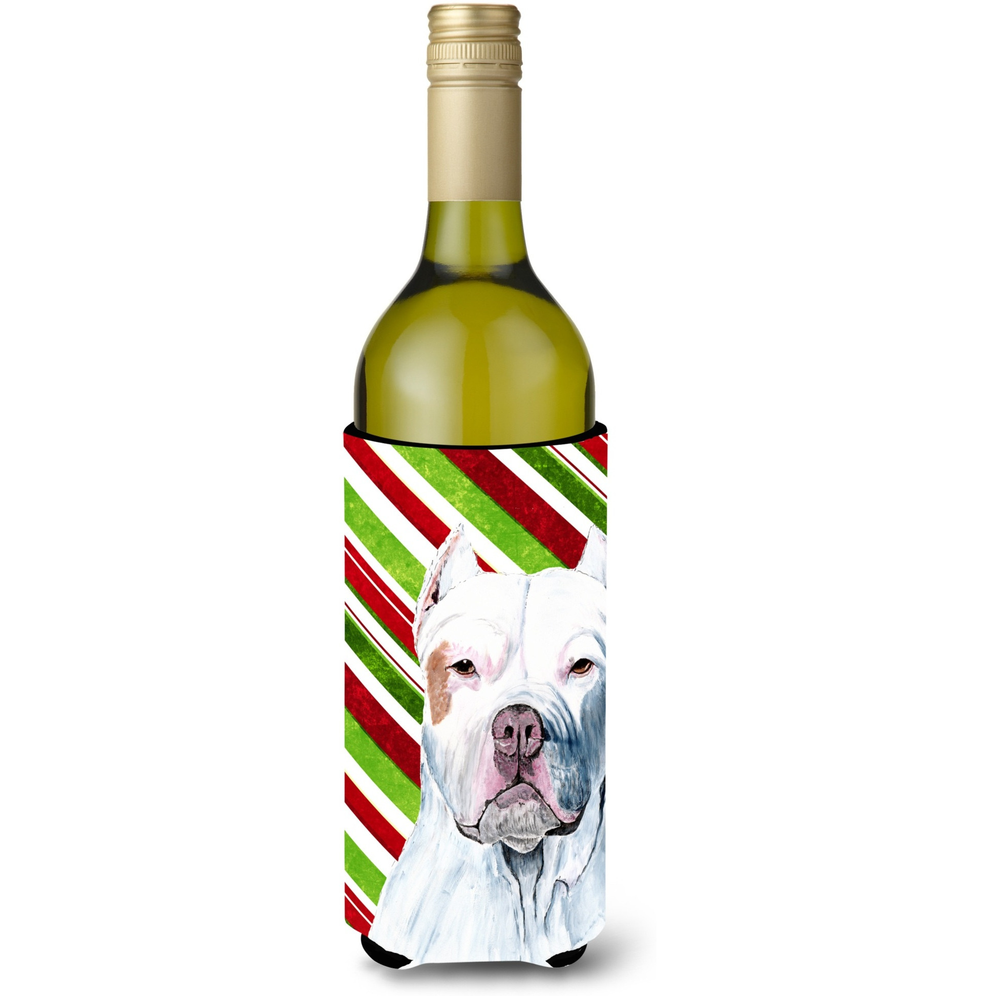 Pit Bull Candy Cane Holiday Christmas Wine Bottle Beverage Insulator Beverage Insulator Hugger