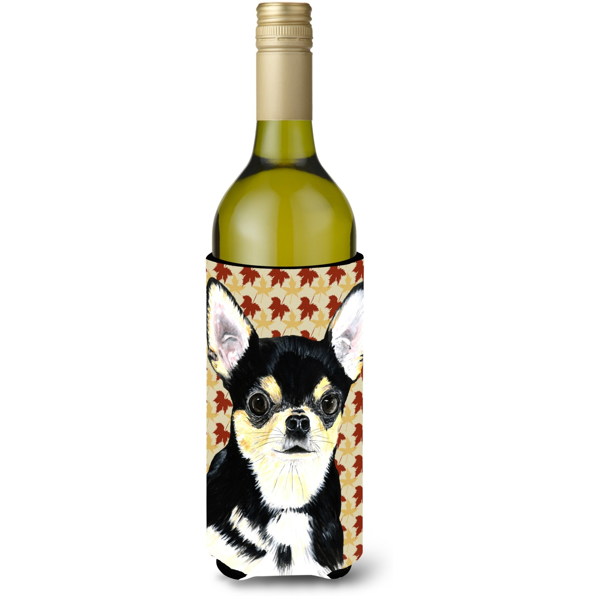Chihuahua Fall Leaves Portrait Wine Bottle Beverage Insulator Beverage Insulator Hugger