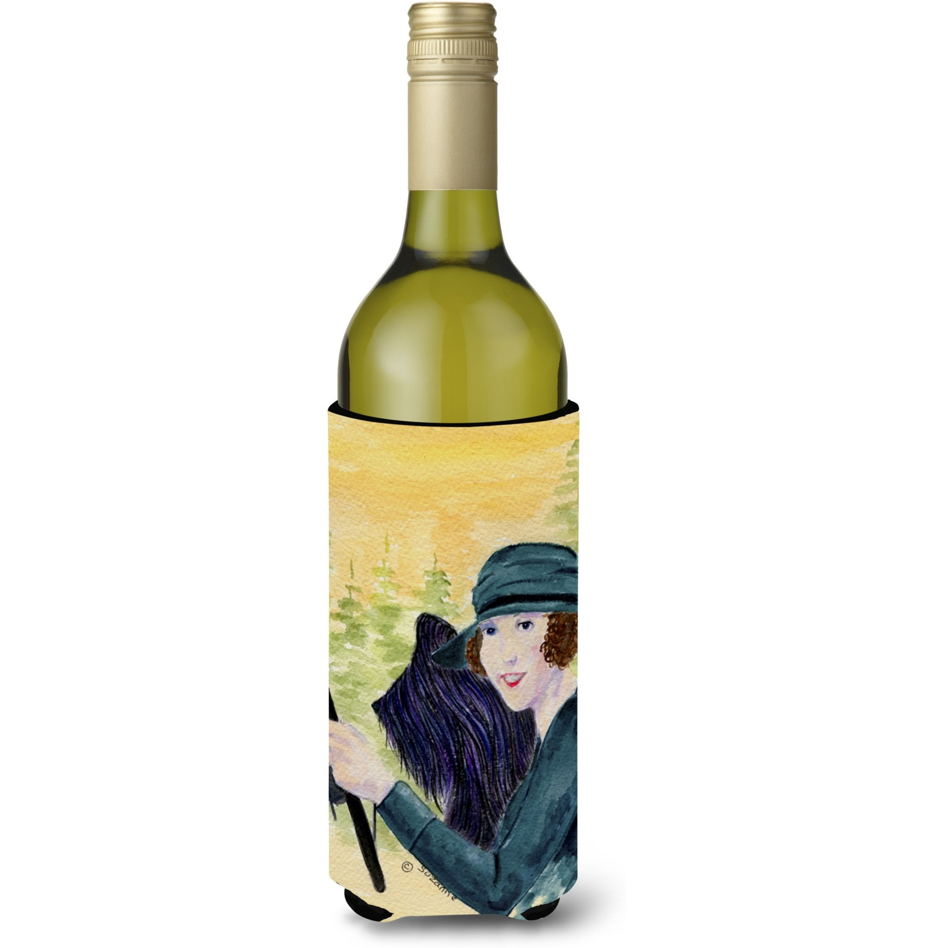 Lady driving with her Briard Wine Bottle Beverage Insulator Beverage Insulator Hugger