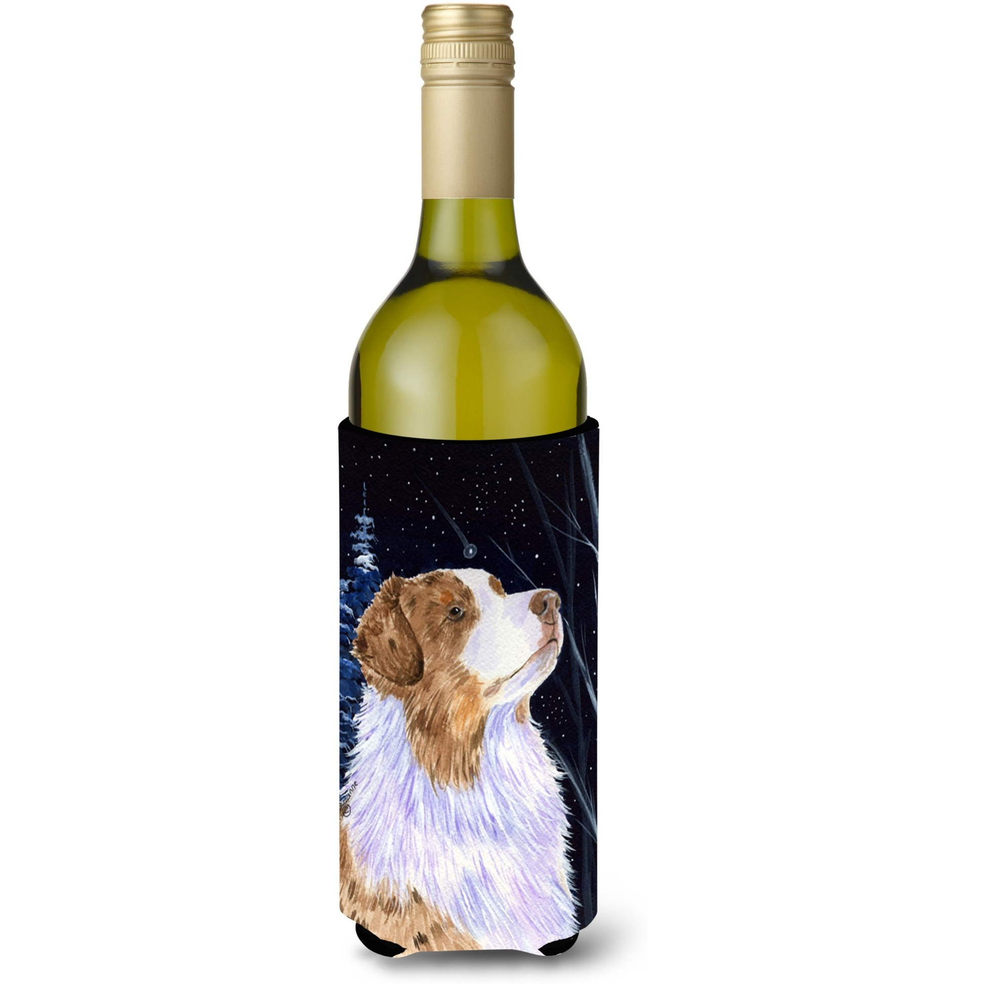 Starry Night Australian Shepherd Wine Bottle Beverage Insulator Beverage Insulator Hugger SS8375LITERK