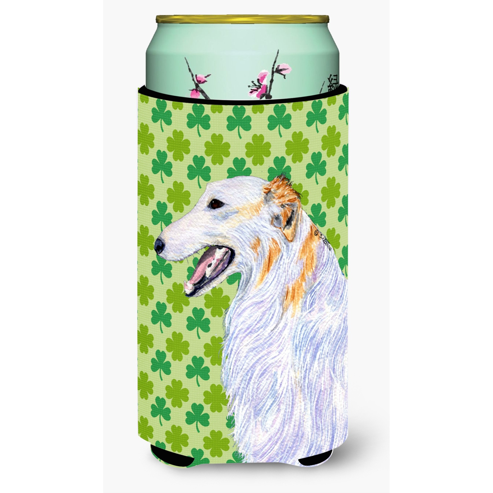 Borzoi St. Patrick's Day Shamrock Portrait  Tall Boy Beverage Insulator Beverage Insulator Hugger