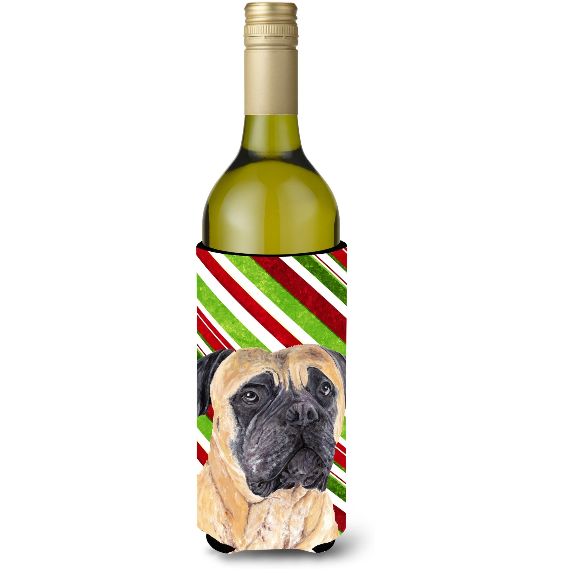 Mastiff Candy Cane Holiday Christmas Wine Bottle Beverage Insulator Beverage Insulator Hugger