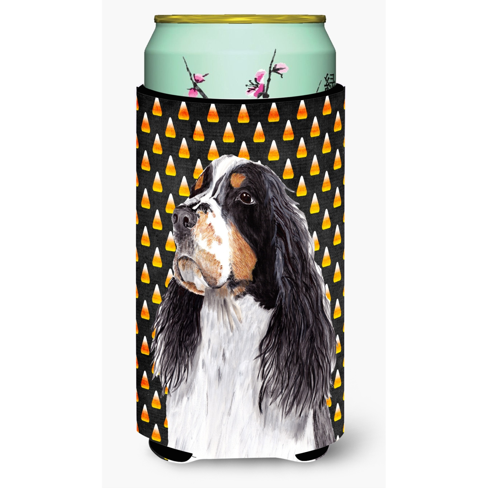 Springer Spaniel Candy Corn Halloween Portrait  Tall Boy Beverage Insulator Beverage Insulator Hugger