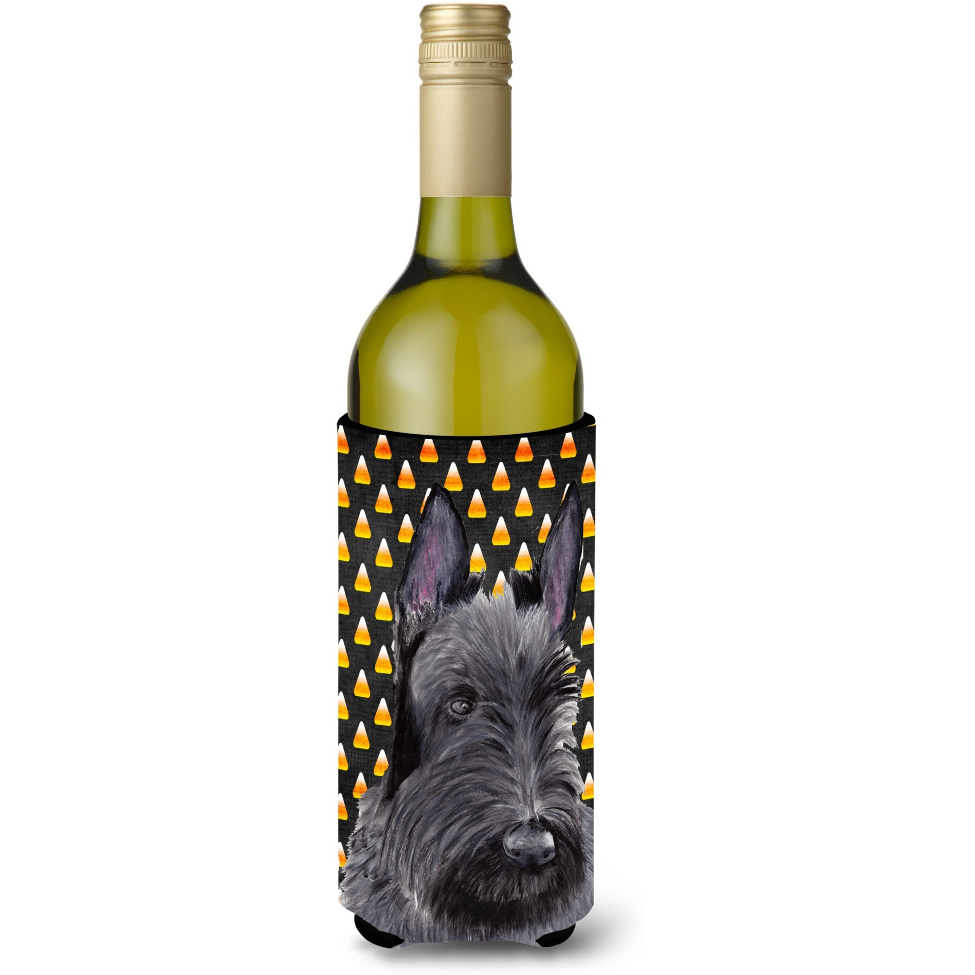 Scottish Terrier Candy Corn Halloween Portrait Wine Bottle Beverage Insulator Beverage Insulator Hugger