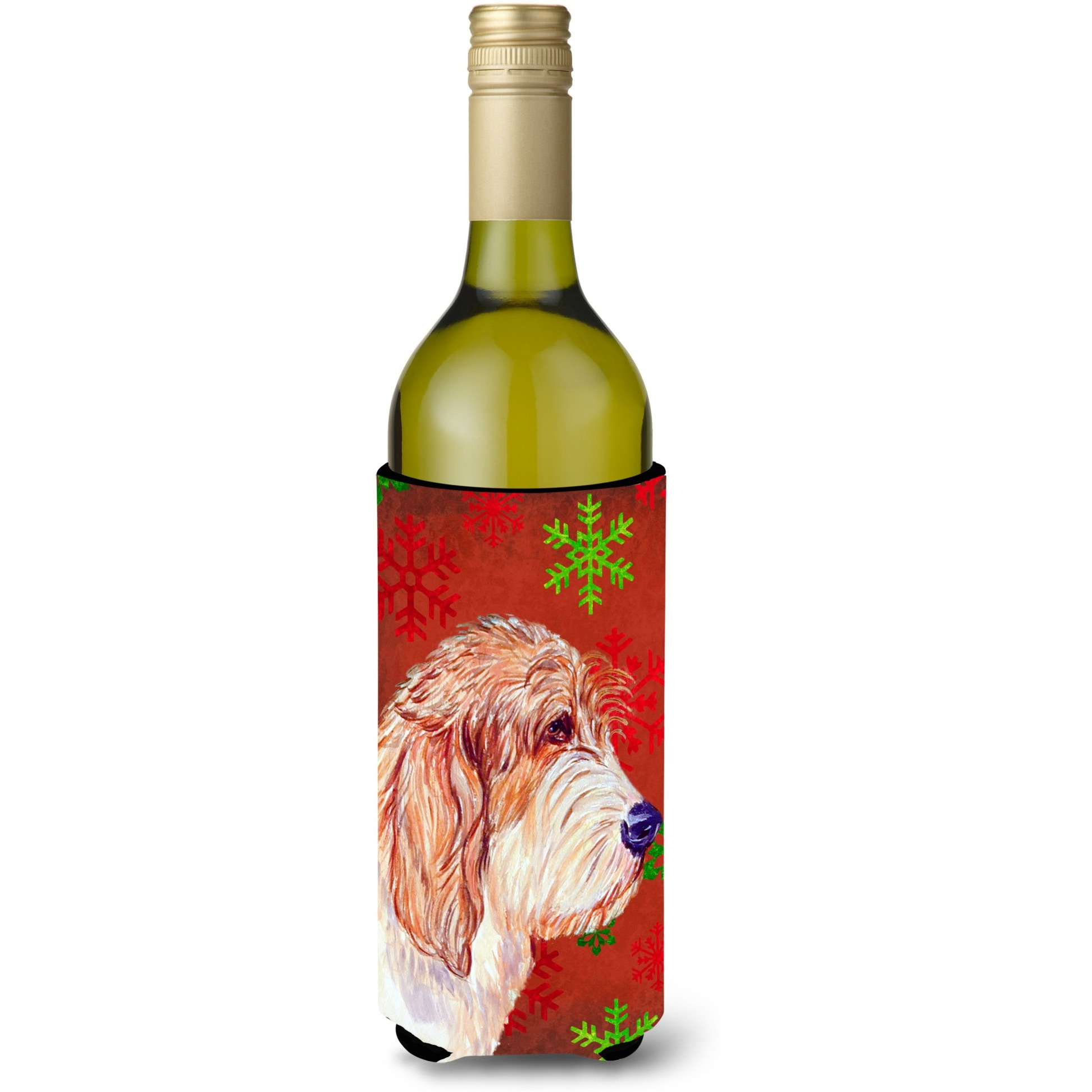 Petit Basset Griffon Vendeen Snowflake Christmas Wine Bottle Beverage Insulator Beverage Insulator Hugger