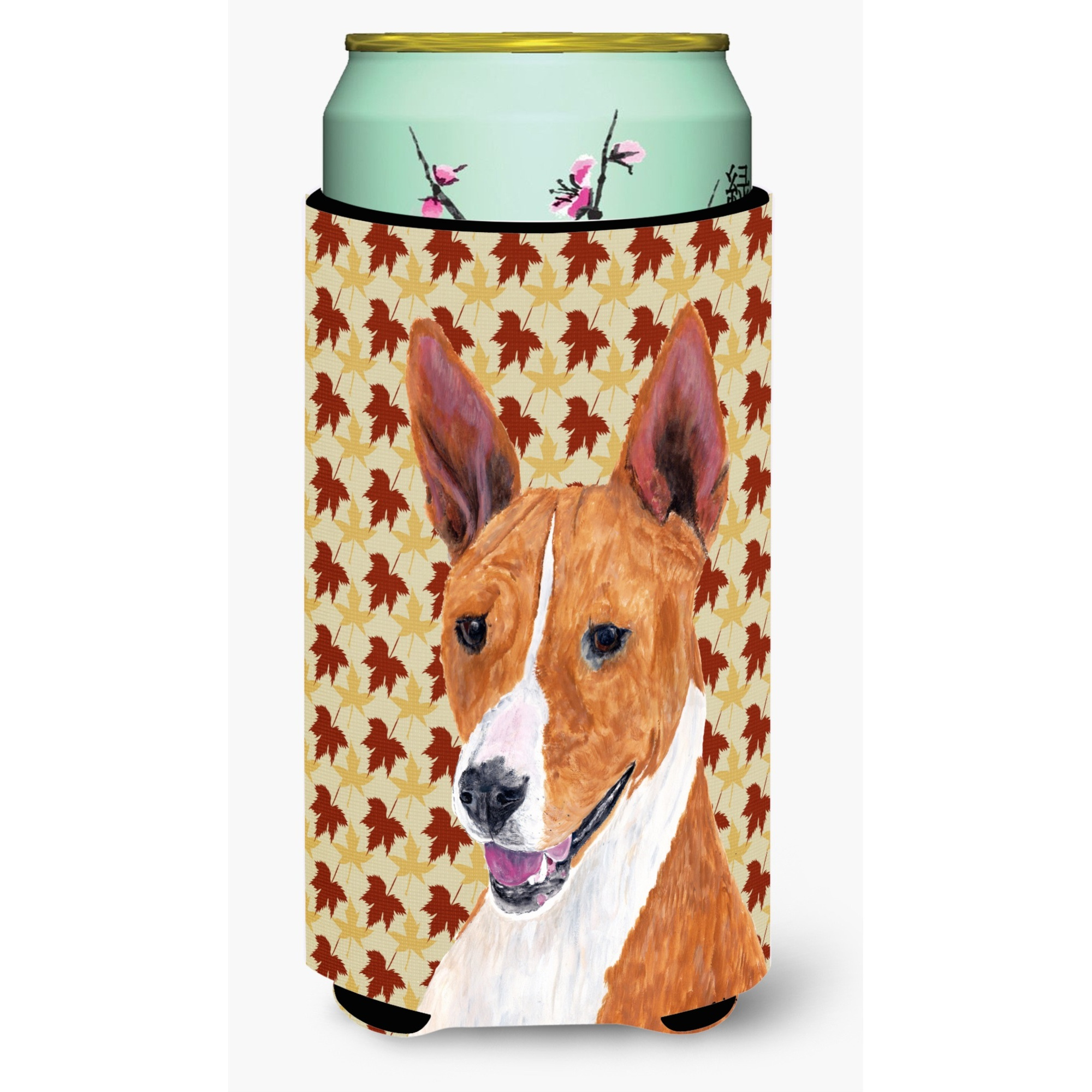 Basenji Fall Leaves Portrait  Tall Boy Beverage Insulator Beverage Insulator Hugger