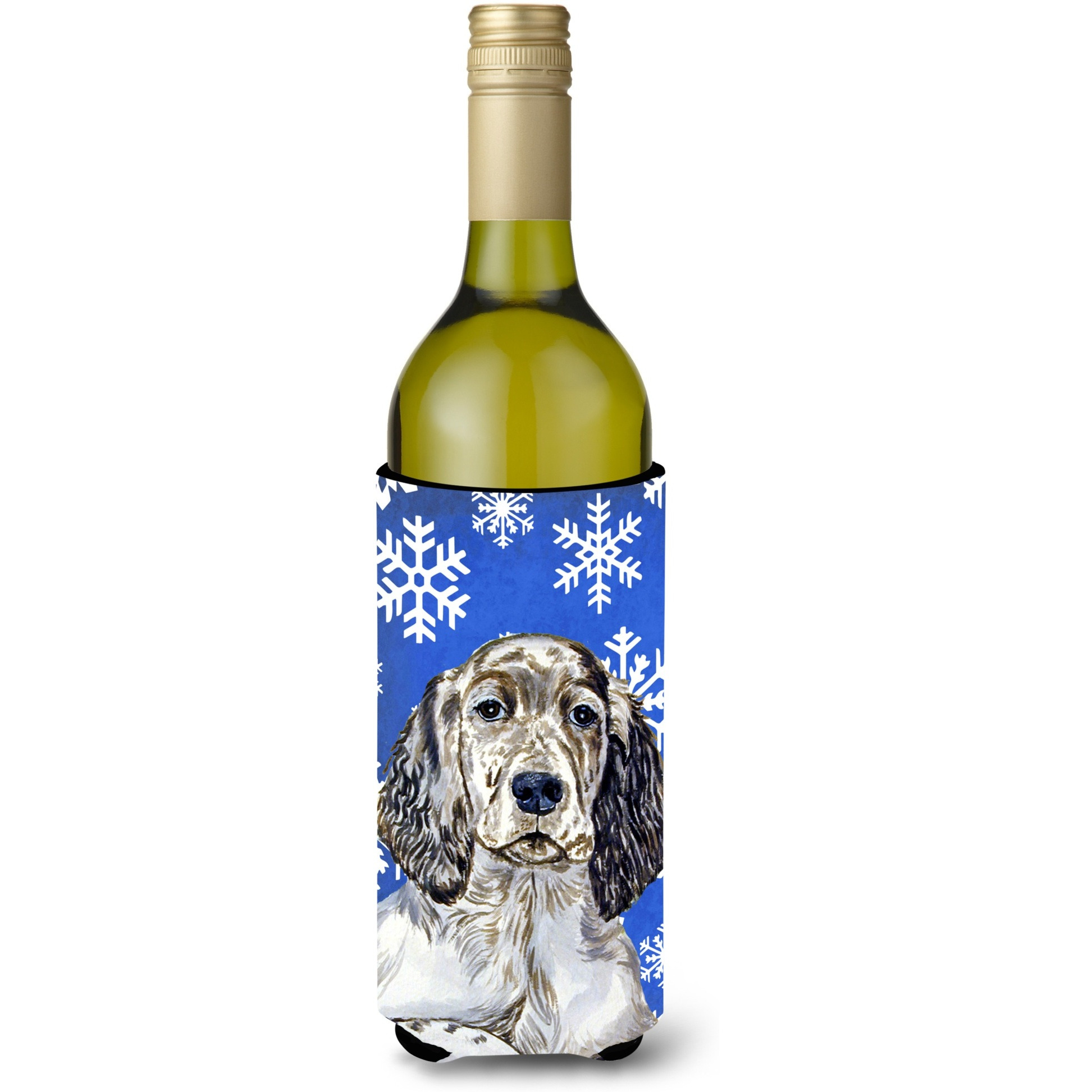 English Setter Winter Snowflakes Holiday Wine Bottle Beverage Insulator Beverage Insulator Hugger