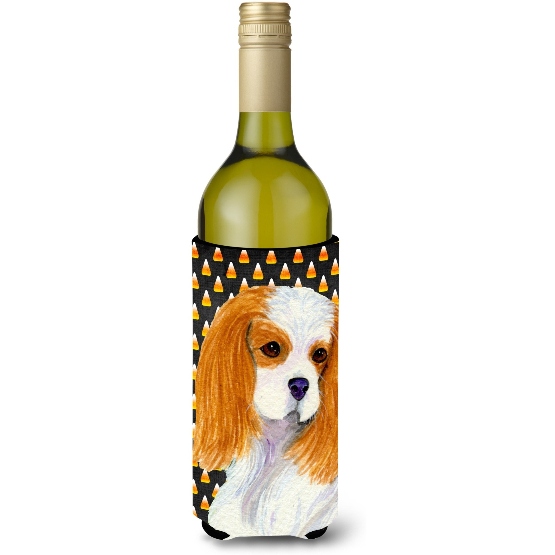 Cavalier Spaniel Candy Corn Halloween Portrait Wine Bottle Beverage Insulator Beverage Insulator Hugger