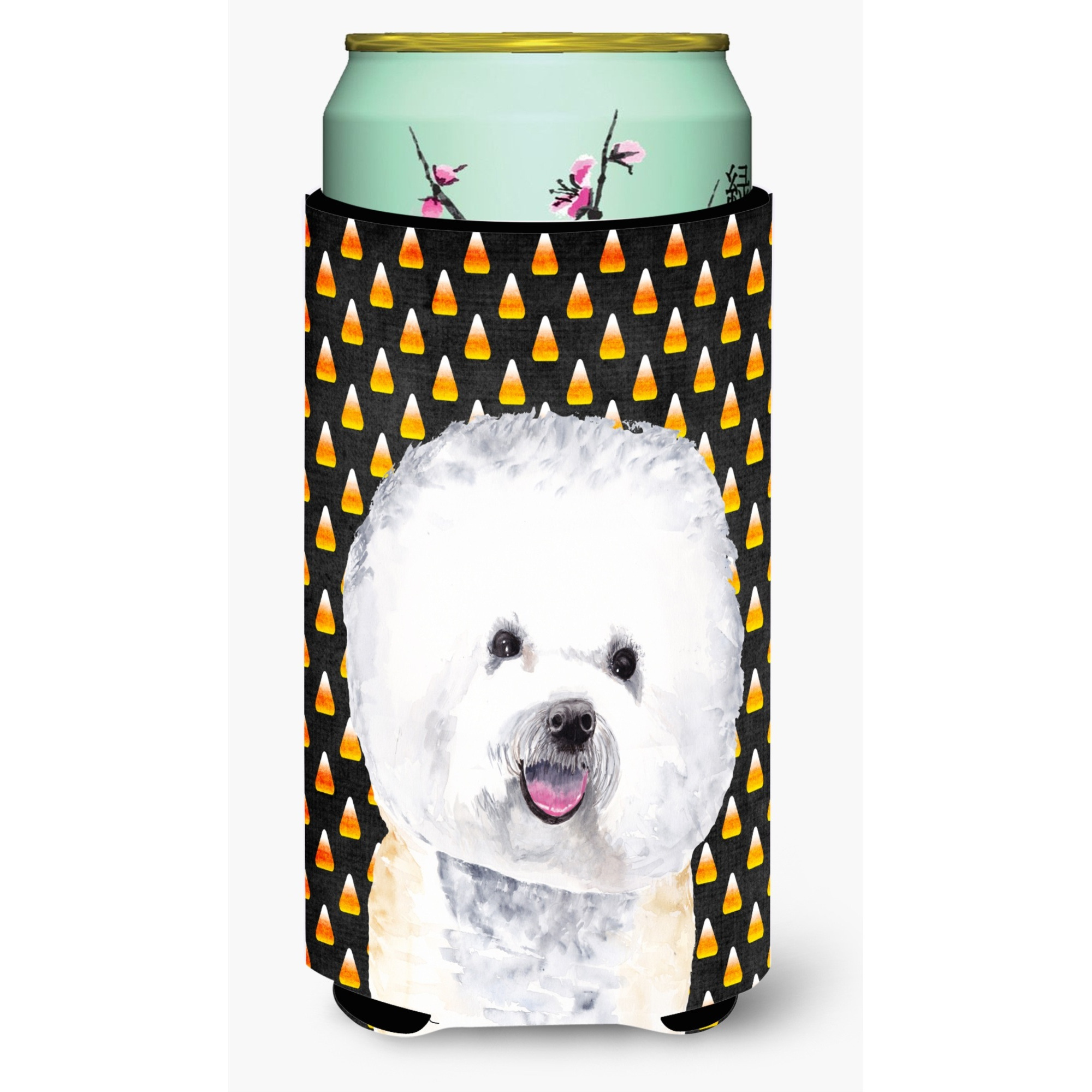Bichon Frise Candy Corn Halloween Portrait  Tall Boy Beverage Insulator Beverage Insulator Hugger