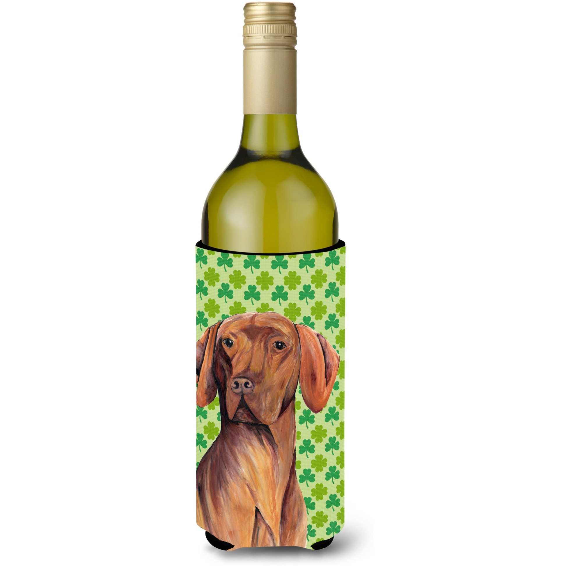 Vizsla St. Patrick's Day Shamrock Portrait Wine Bottle Beverage Insulator Beverage Insulator Hugger