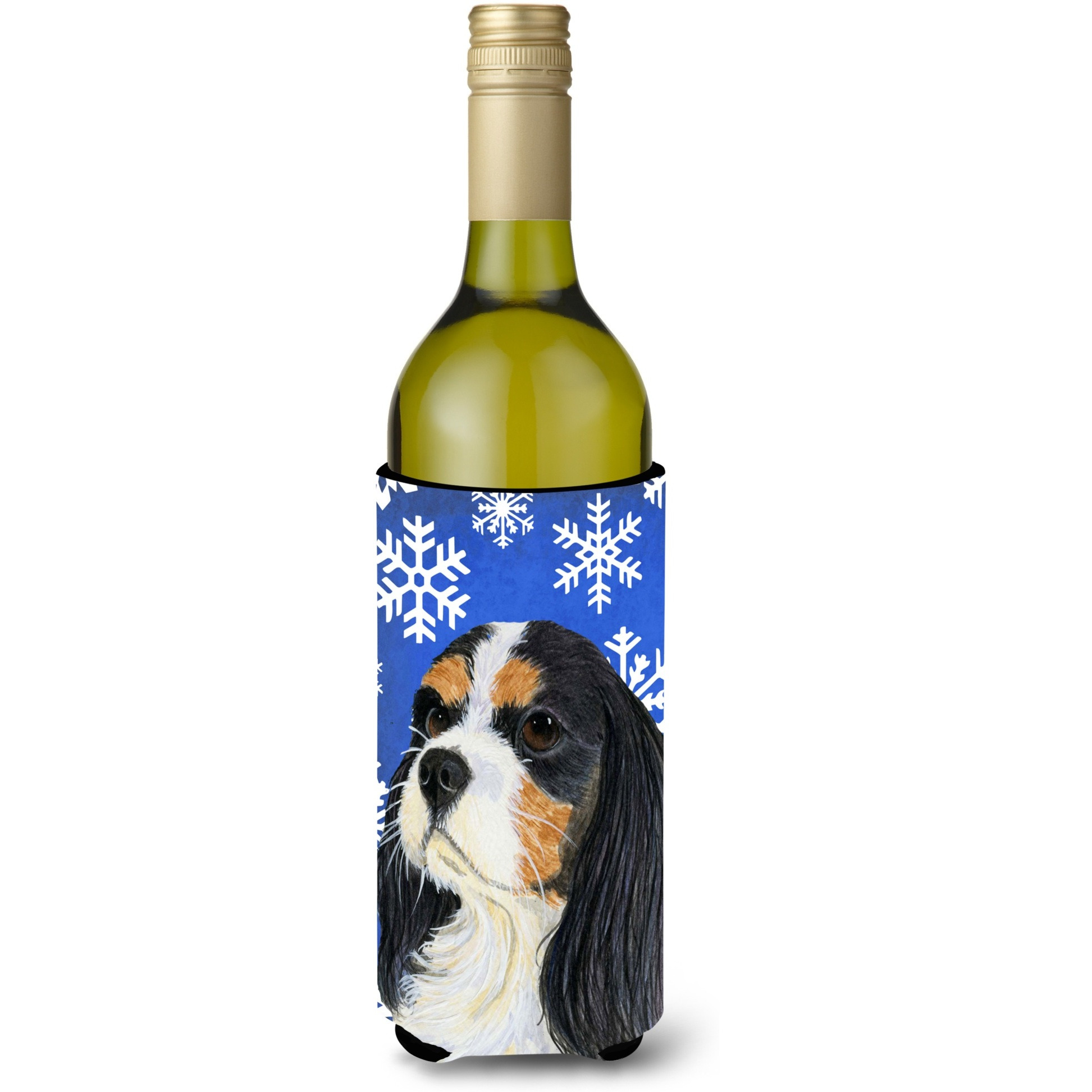 Cavalier Spaniel Winter Snowflakes Holiday Wine Bottle Beverage Insulator Beverage Insulator Hugger