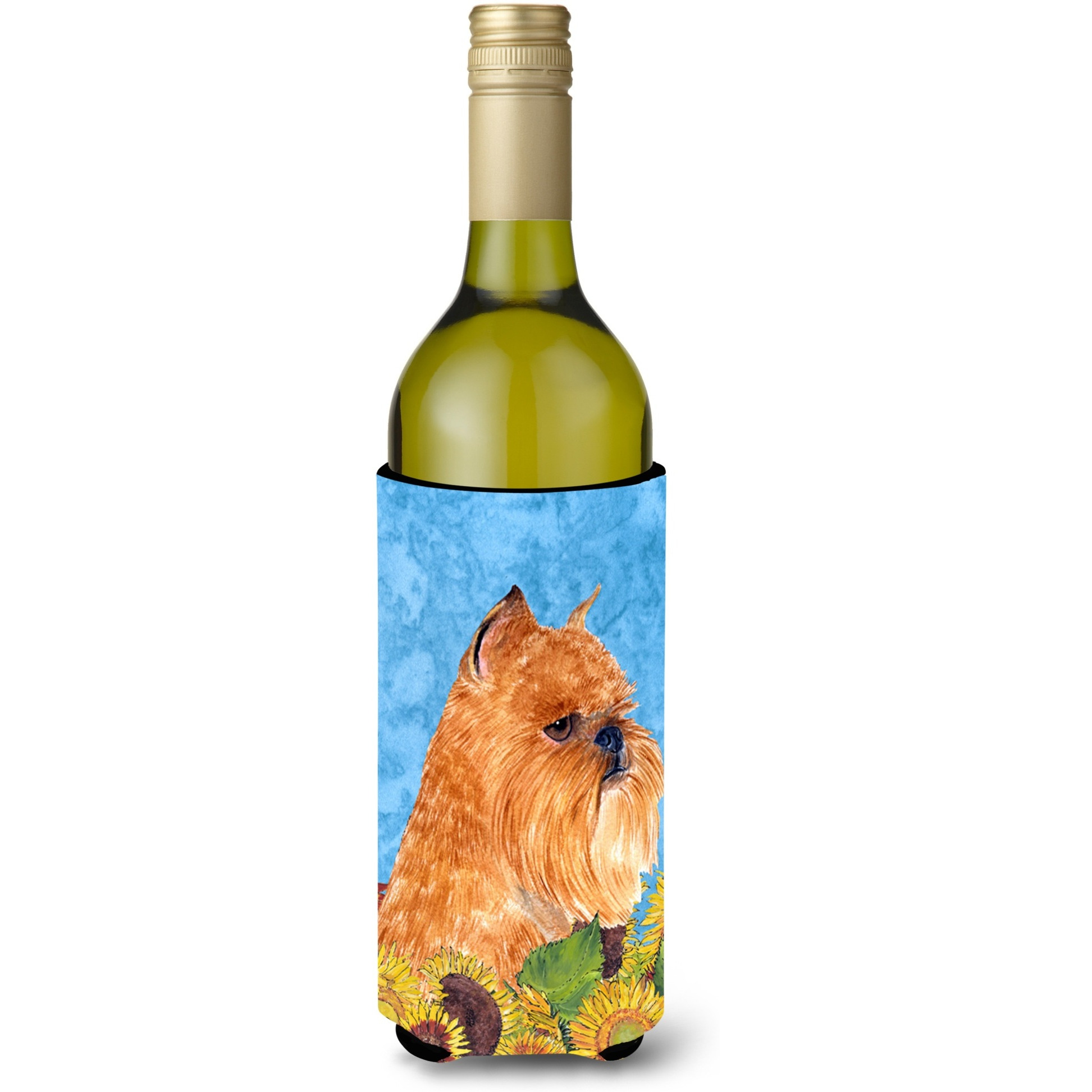 Brussels Griffon in Summer Flowers Wine Bottle Beverage Insulator Beverage Insulator Hugger