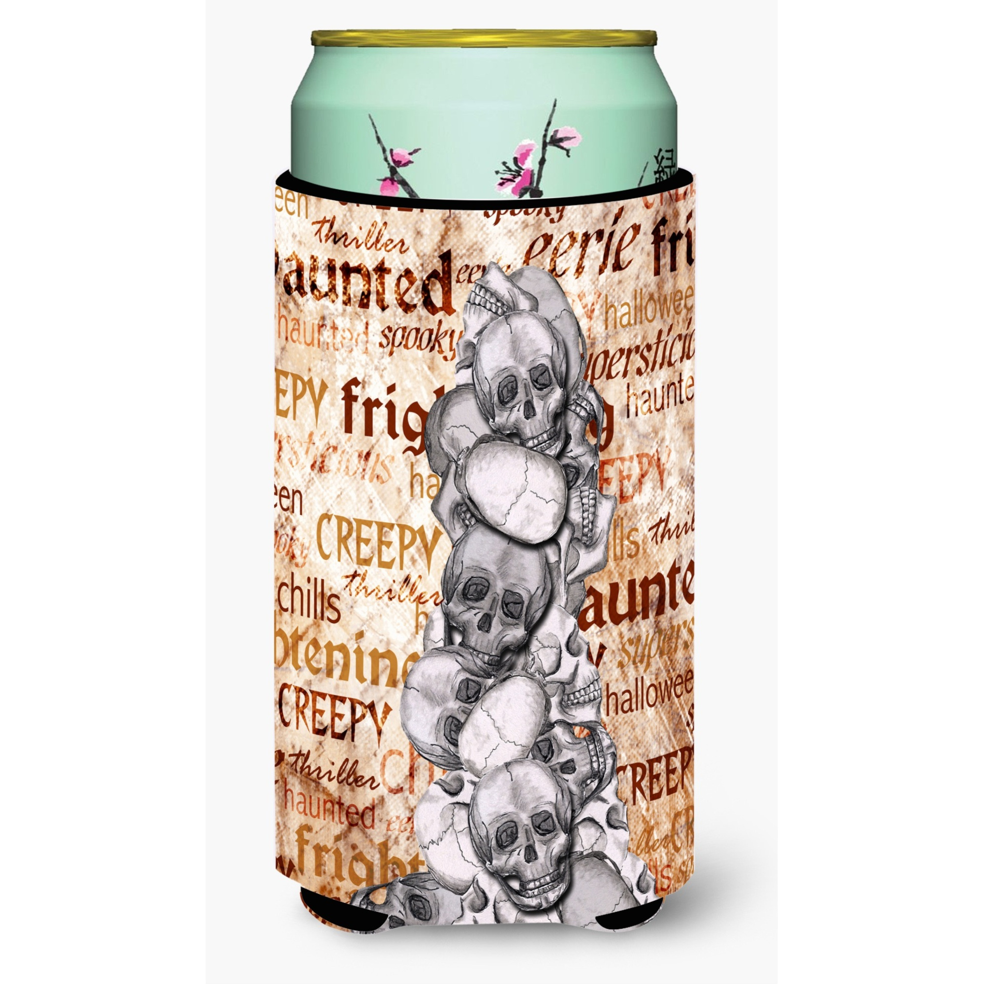 &quotCreepy, Haunted and Frightful with skulls Halloween  Tall Boy Beverage Insulator Beverage Insulator Hugger"