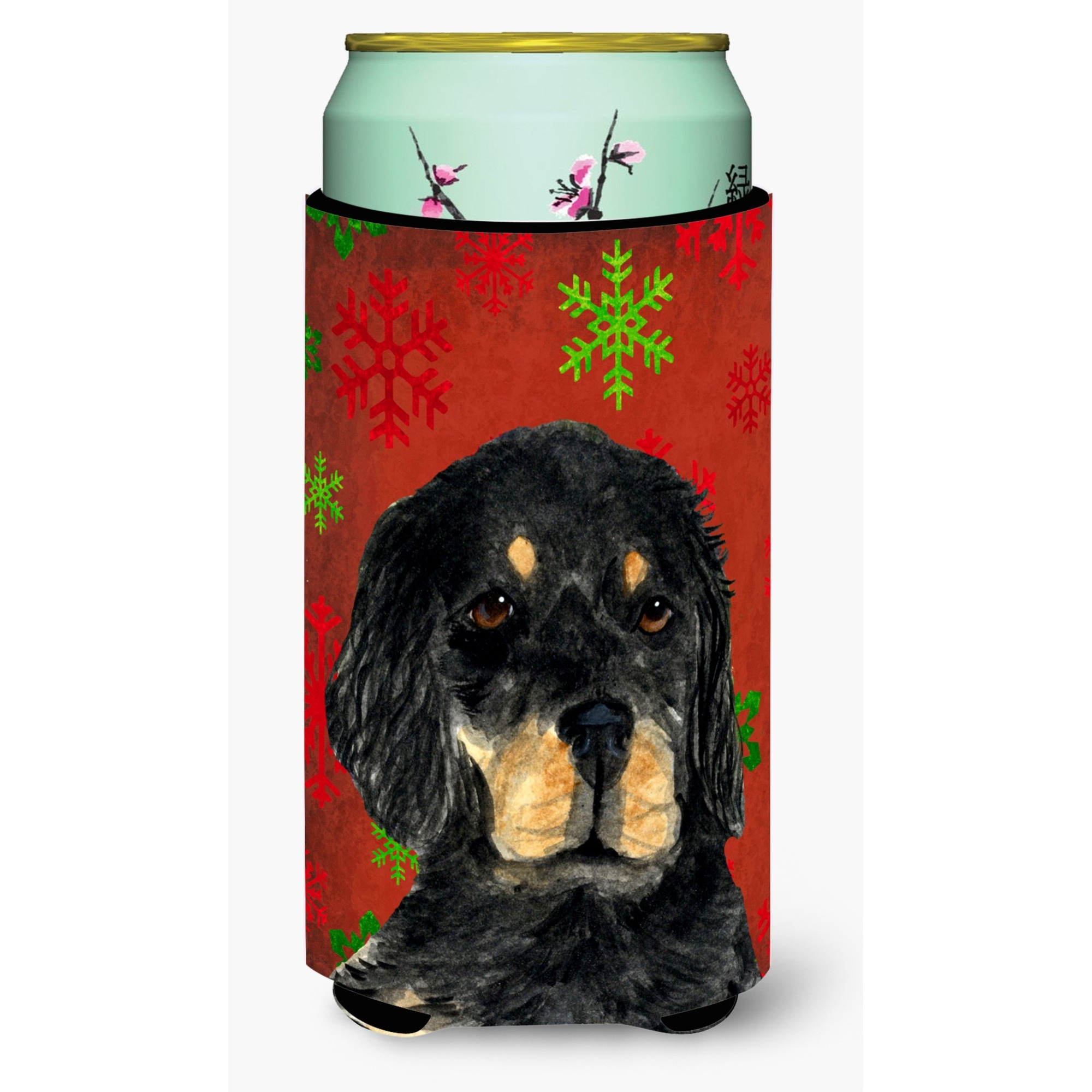 Gordon Setter Red Green Snowflakes Christmas  Tall Boy Beverage Insulator Beverage Insulator Hugger
