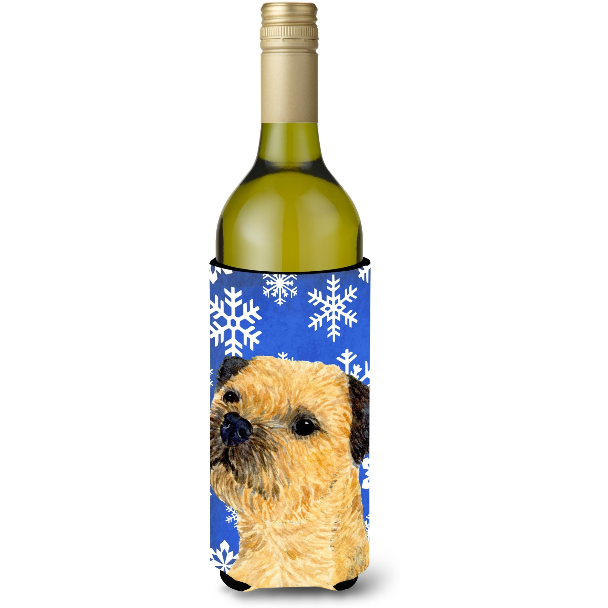 Border Terrier Winter Snowflakes Holiday Wine Bottle Beverage Insulator Beverage Insulator Hugger