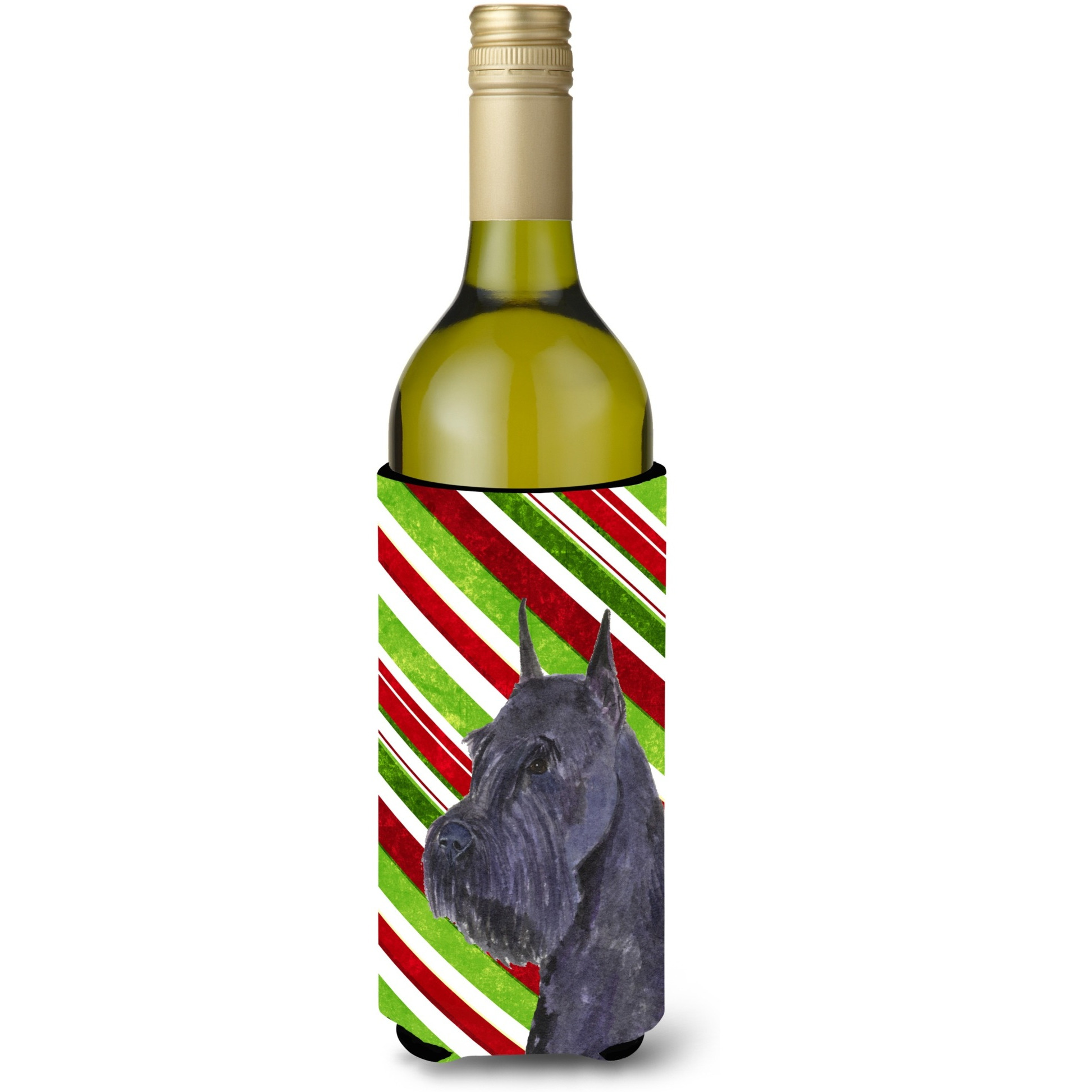 Schnauzer Candy Cane Holiday Christmas Wine Bottle Beverage Insulator Beverage Insulator Hugger SS4592LITERK