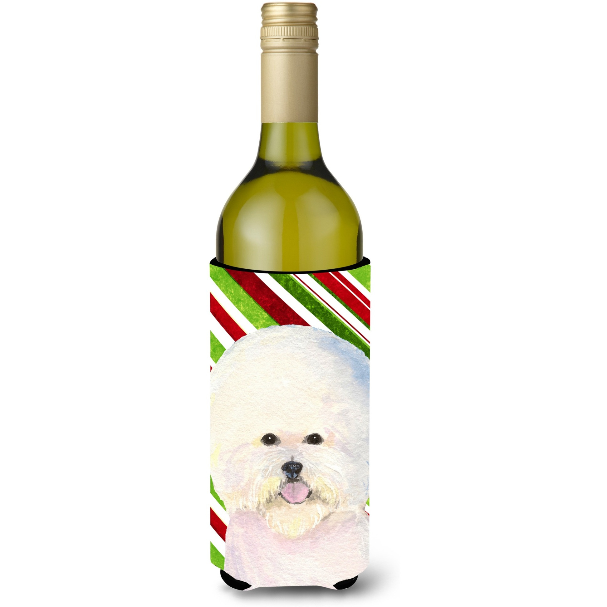 Bichon Frise Candy Cane Holiday Christmas Wine Bottle Beverage Insulator Beverage Insulator Hugger
