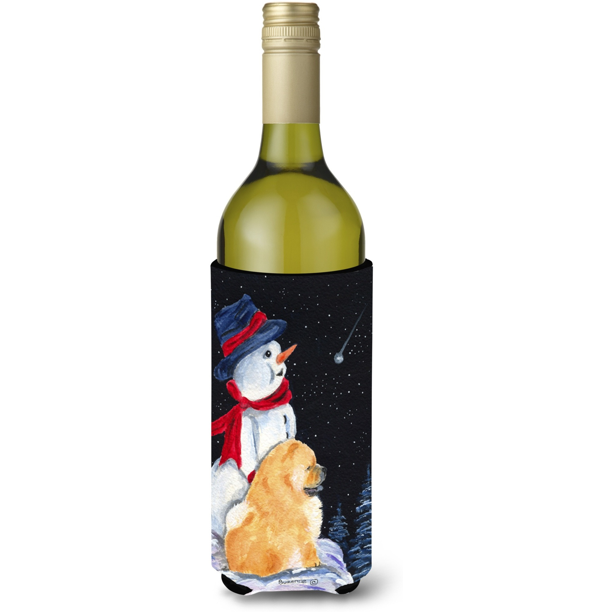 Snowman with Chow Chow Wine Bottle Beverage Insulator Beverage Insulator Hugger