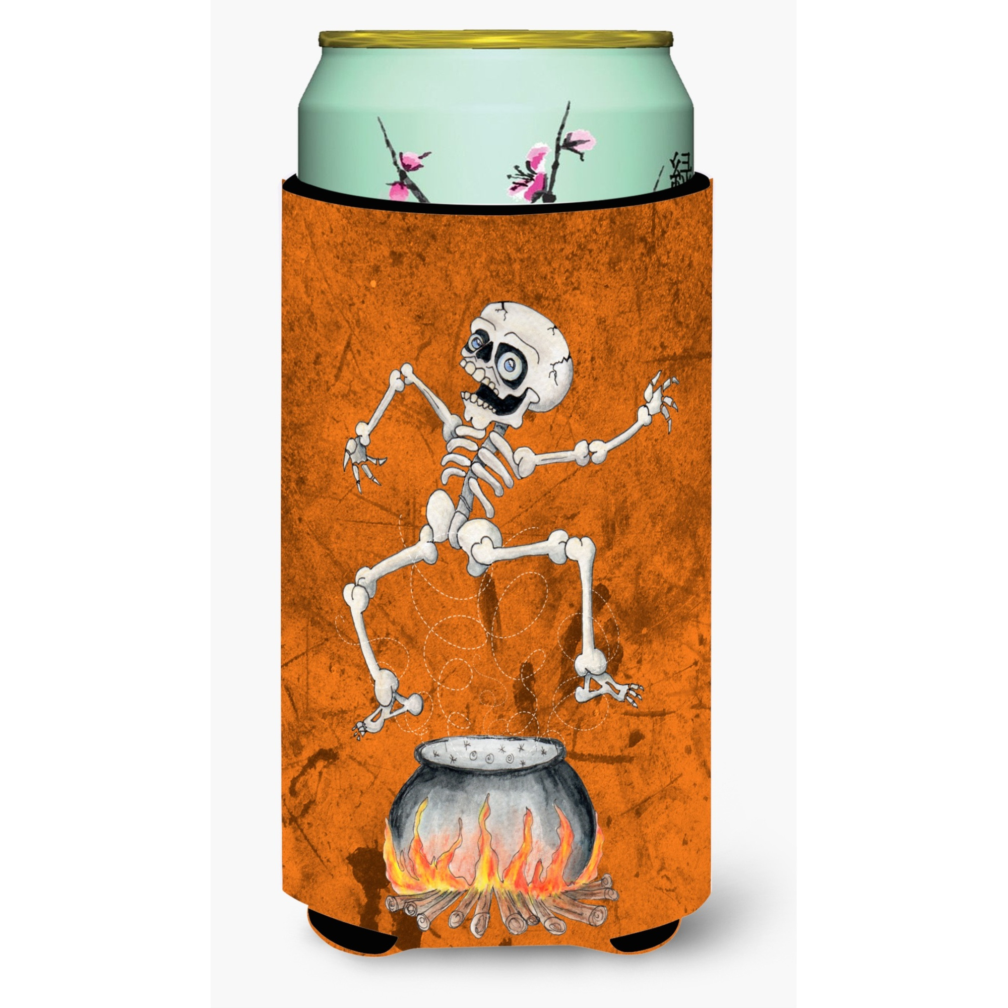 Skeleton jumping from Witches Caldron Halloween  Tall Boy Beverage Insulator Beverage Insulator Hugger
