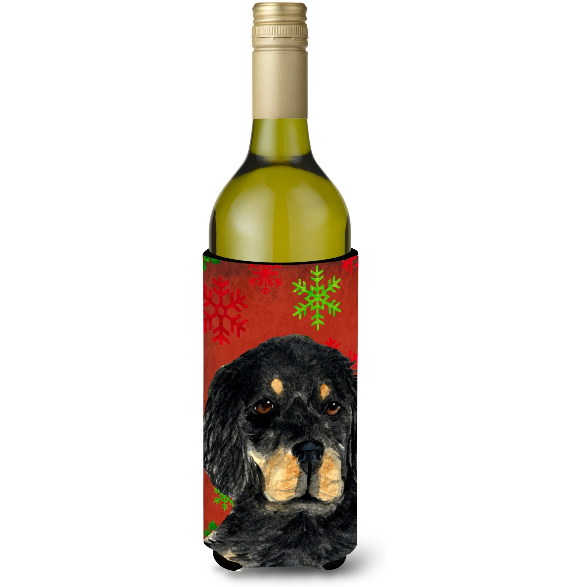 Gordon Setter Red Green Snowflakes Christmas Wine Bottle Beverage Insulator Beverage Insulator Hugger