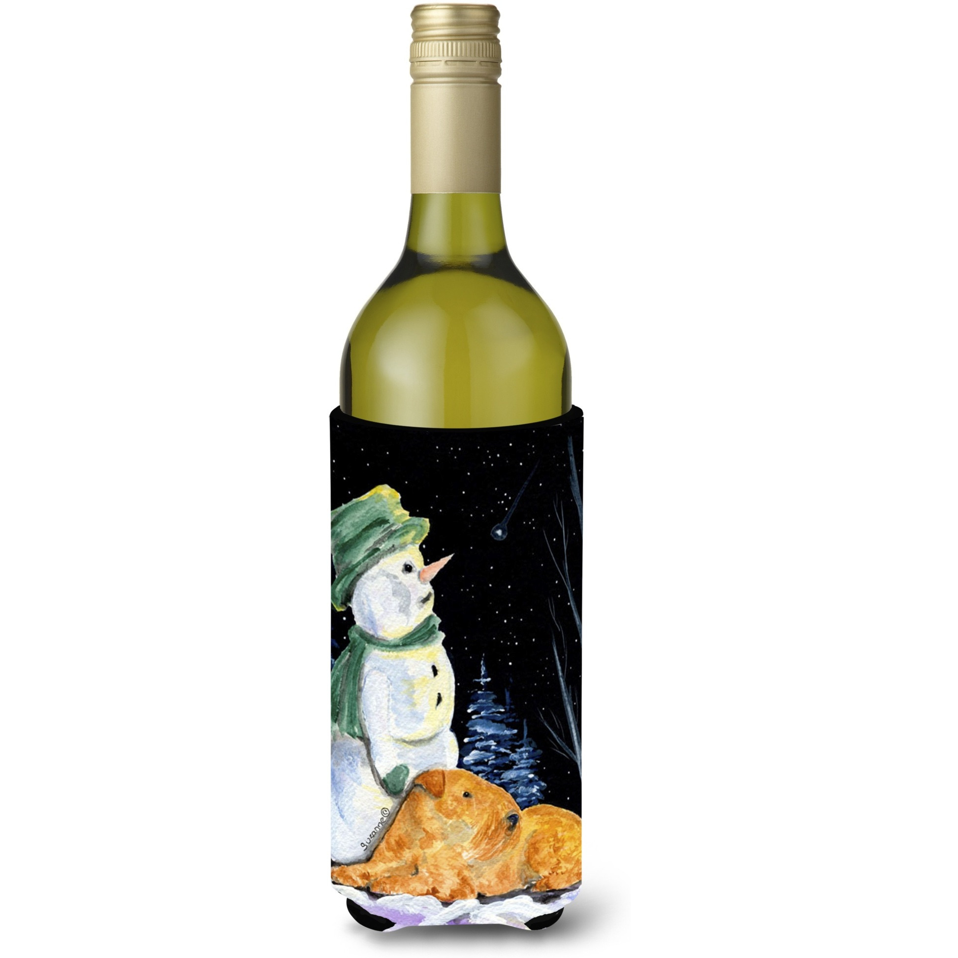 Snowman with Lakeland Terrier Wine Bottle Beverage Insulator Beverage Insulator Hugger