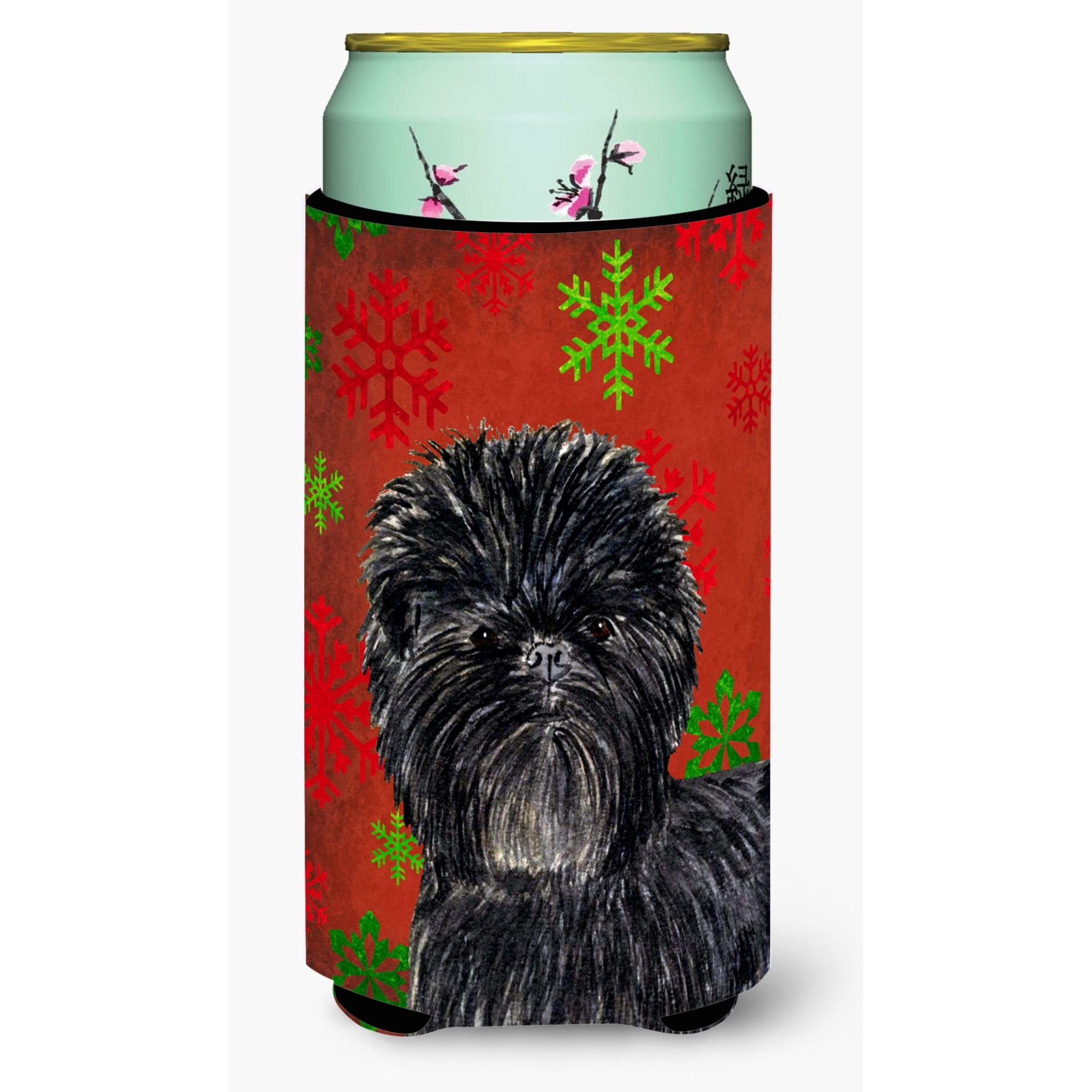Affenpinscher Red Green Snowflakes Christmas  Tall Boy Beverage Insulator Beverage Insulator Hugger
