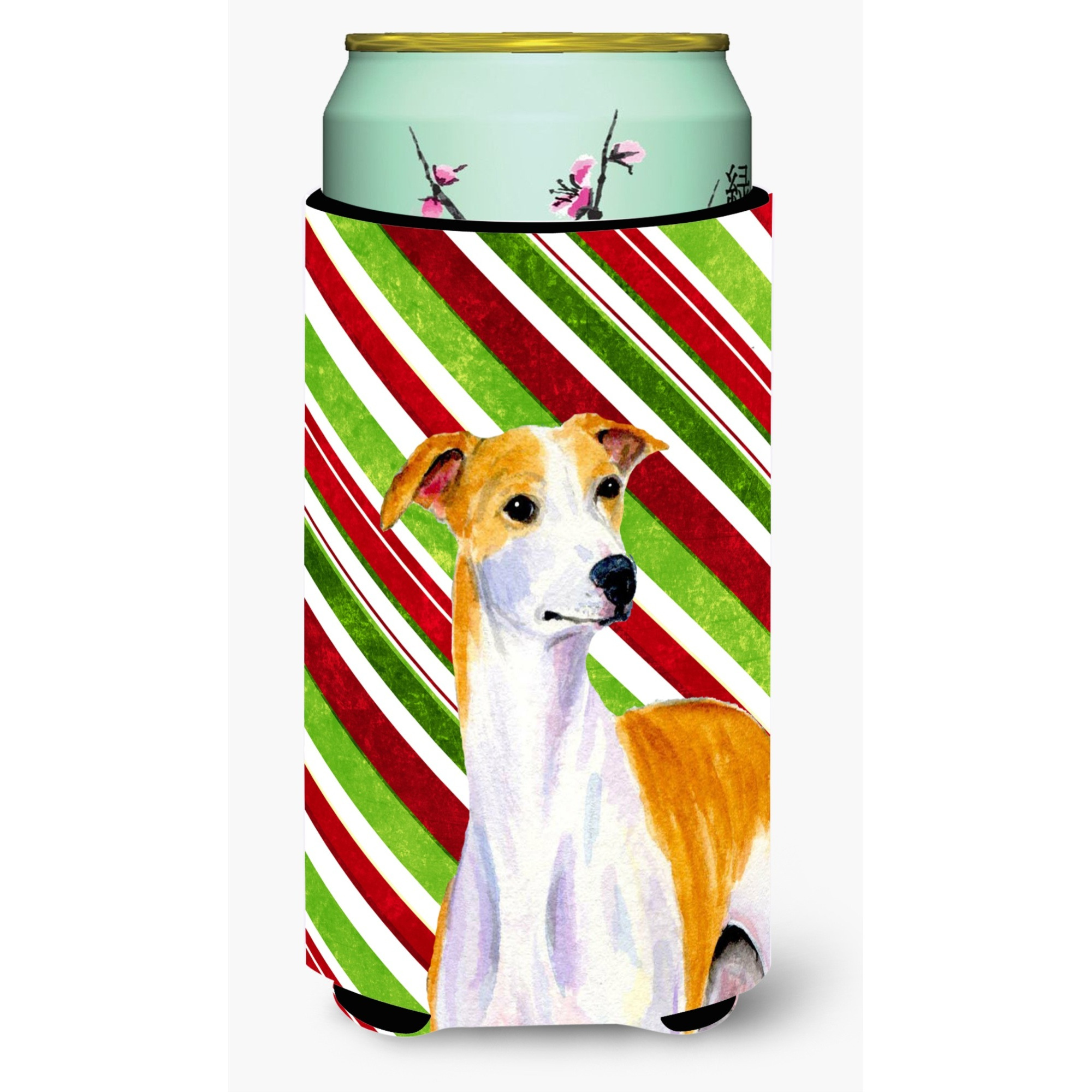 Whippet Candy Cane Holiday Christmas  Tall Boy Beverage Insulator Beverage Insulator Hugger