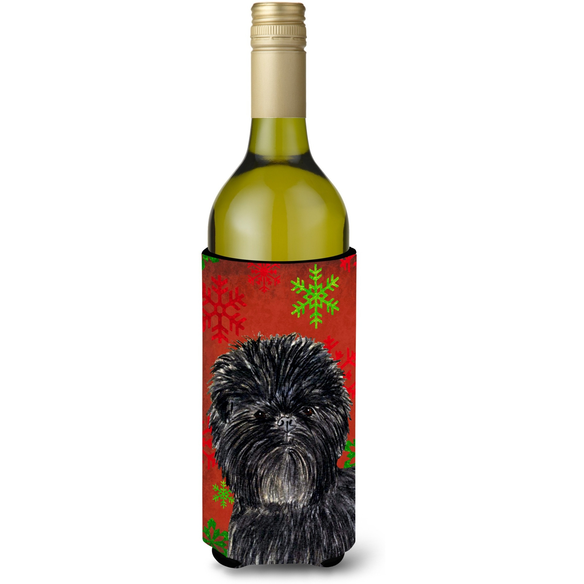 Affenpinscher Red Green Snowflakes Christmas Wine Bottle Beverage Insulator Beverage Insulator Hugger
