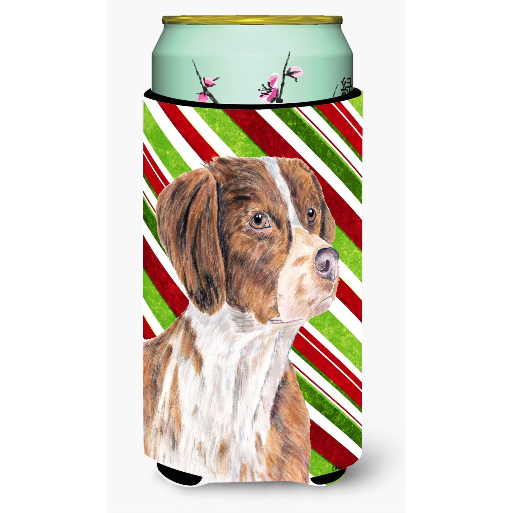 &quotCaroline's Treasures Brittany Candy Cane Holiday Christmas Koozie Hugger, Tall, Multicolor"