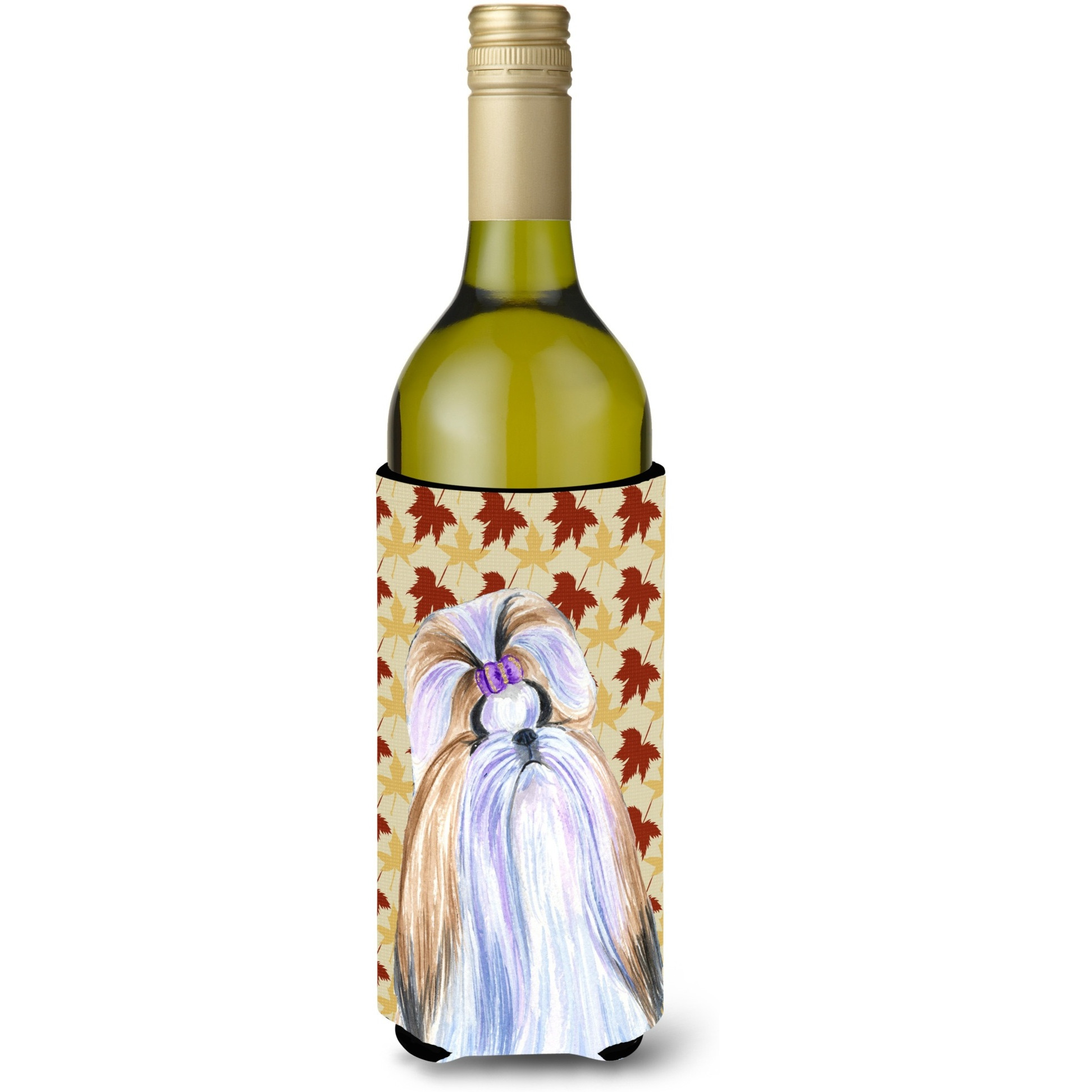 Shih Tzu Fall Leaves Portrait Wine Bottle Beverage Insulator Beverage Insulator Hugger SS4391LITERK