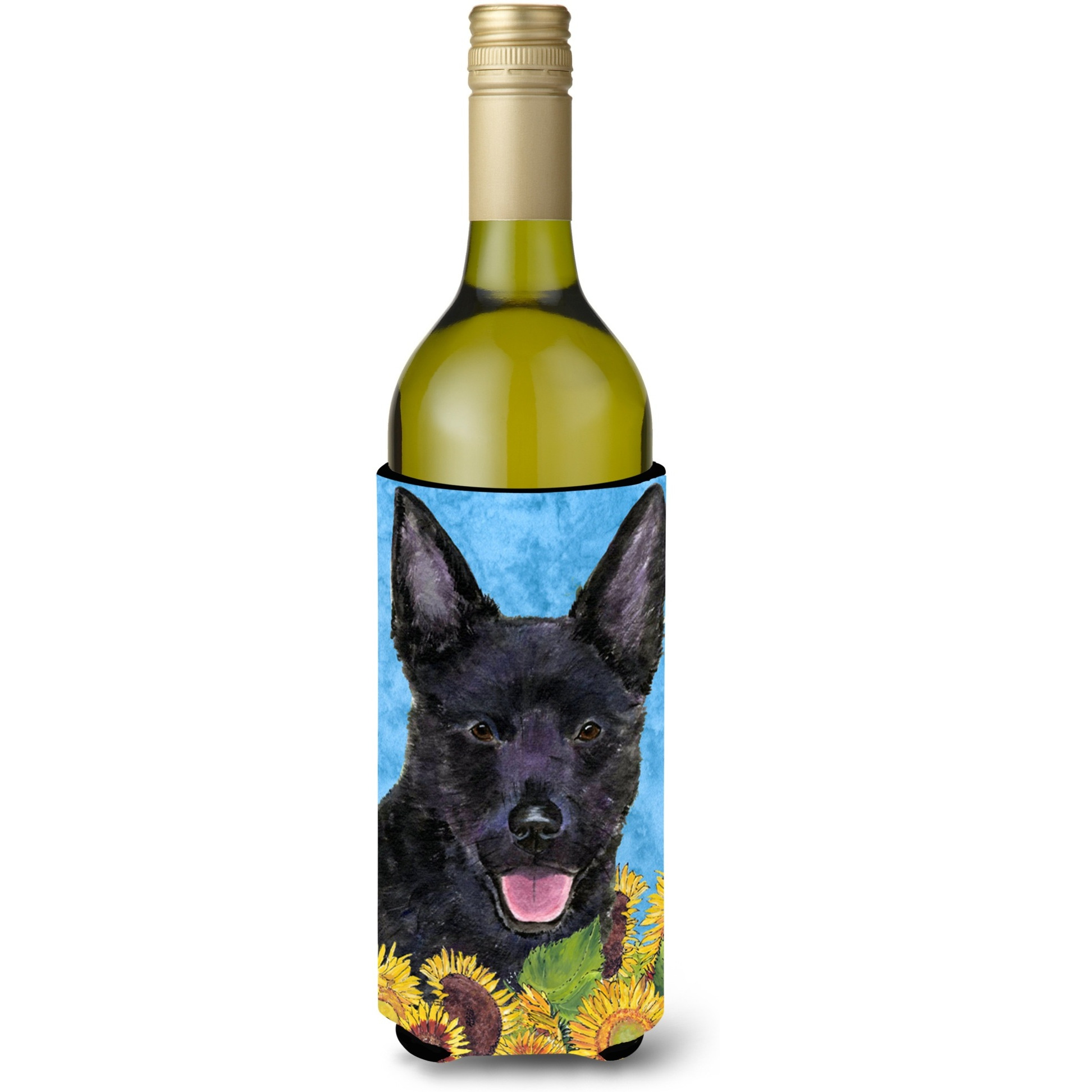 Australian Kelpie in Summer Flowers Wine Bottle Beverage Insulator Beverage Insulator Hugger