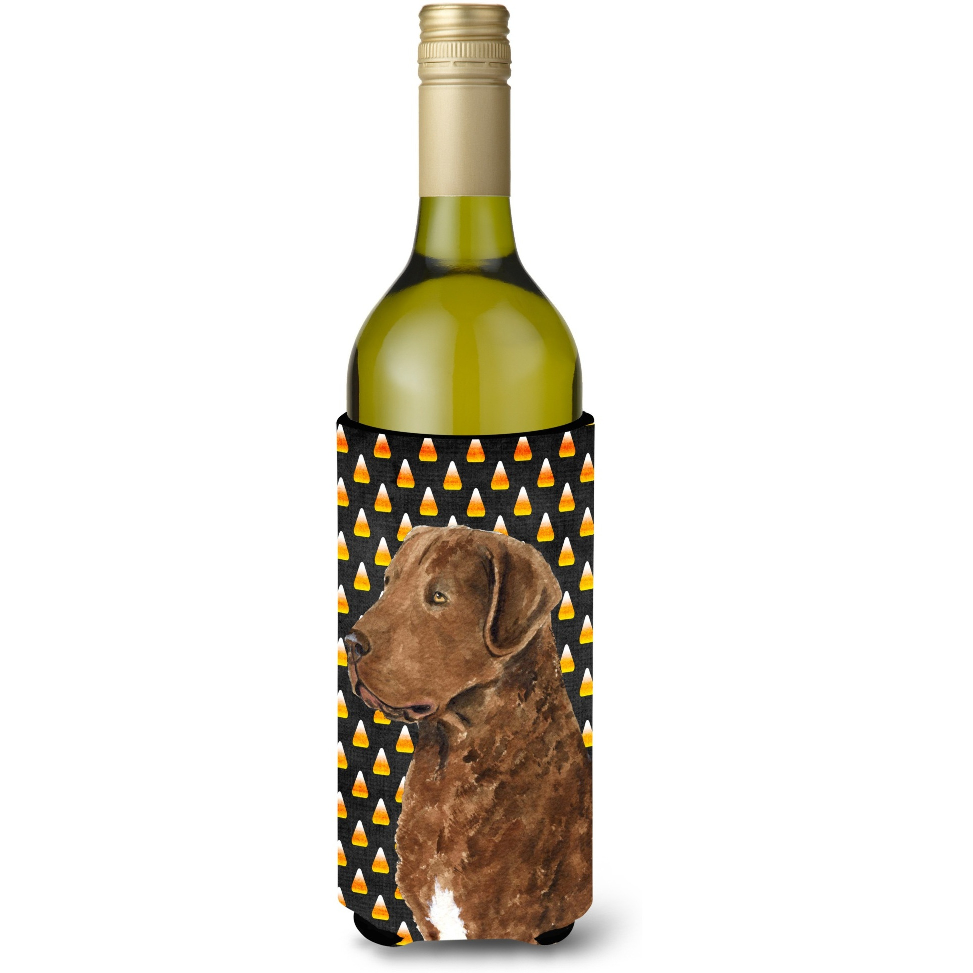 Chesapeake Bay Retriever Wheaten  Halloween Portrait Wine Bottle Beverage Insulator Beverage Insulator Hugger