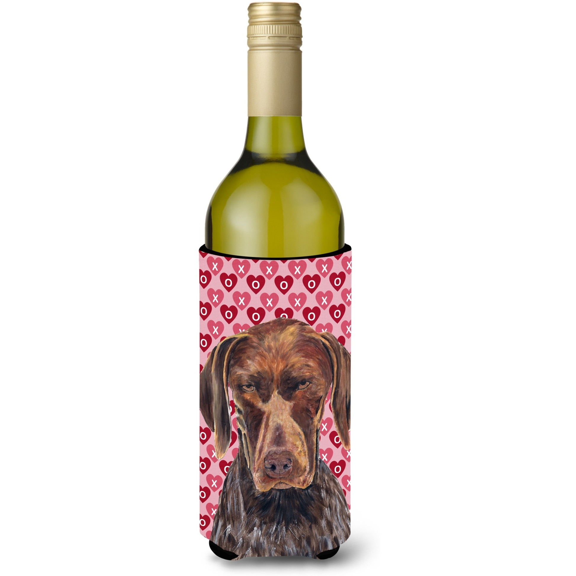 German Shorthaired Pointer Hearts Valentine's Day Wine Bottle Beverage Insulator Beverage Insulator Hugger