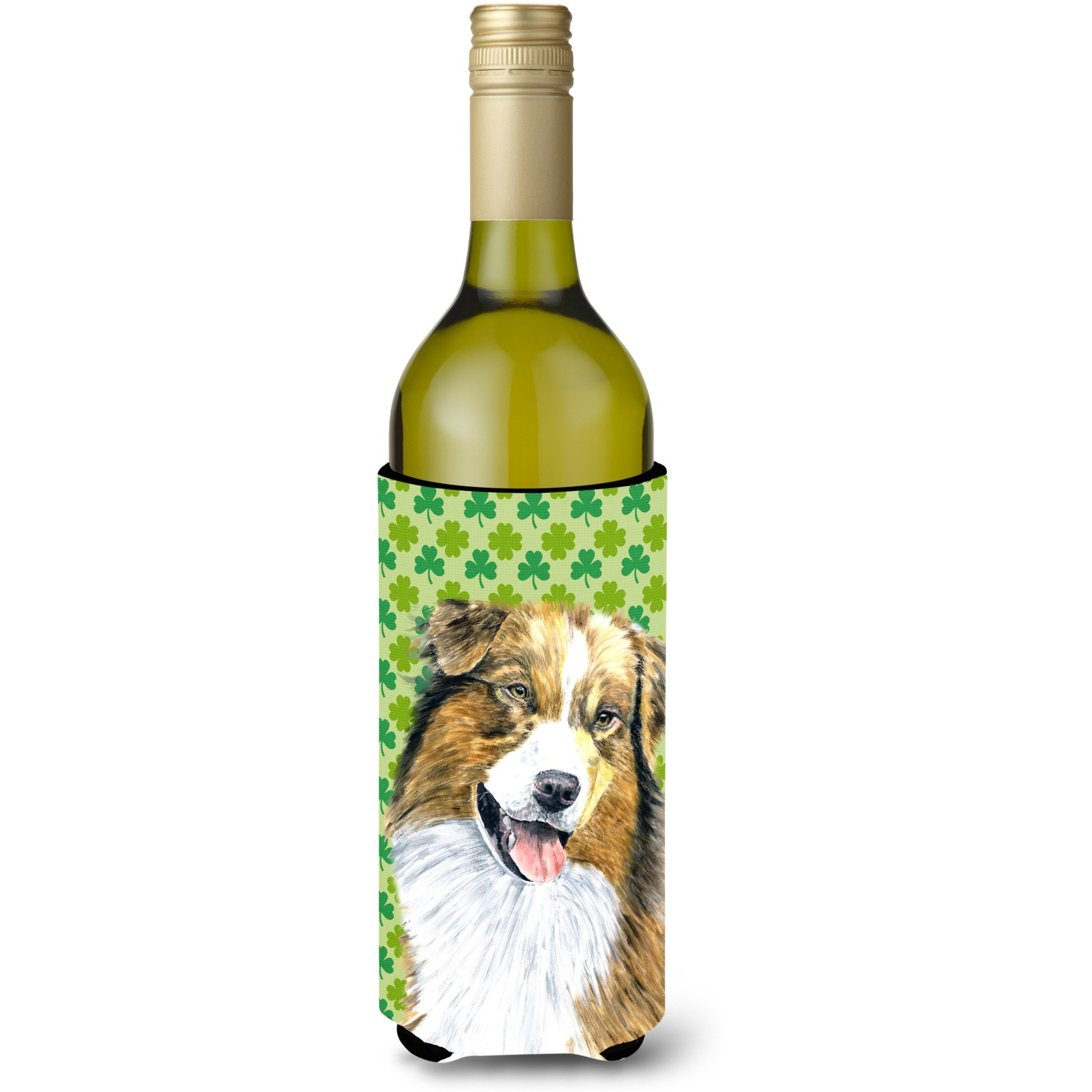 Australian Shepherd St. Patrick's Day Shamrock Wine Bottle Beverage Insulator Beverage Insulator Hugger
