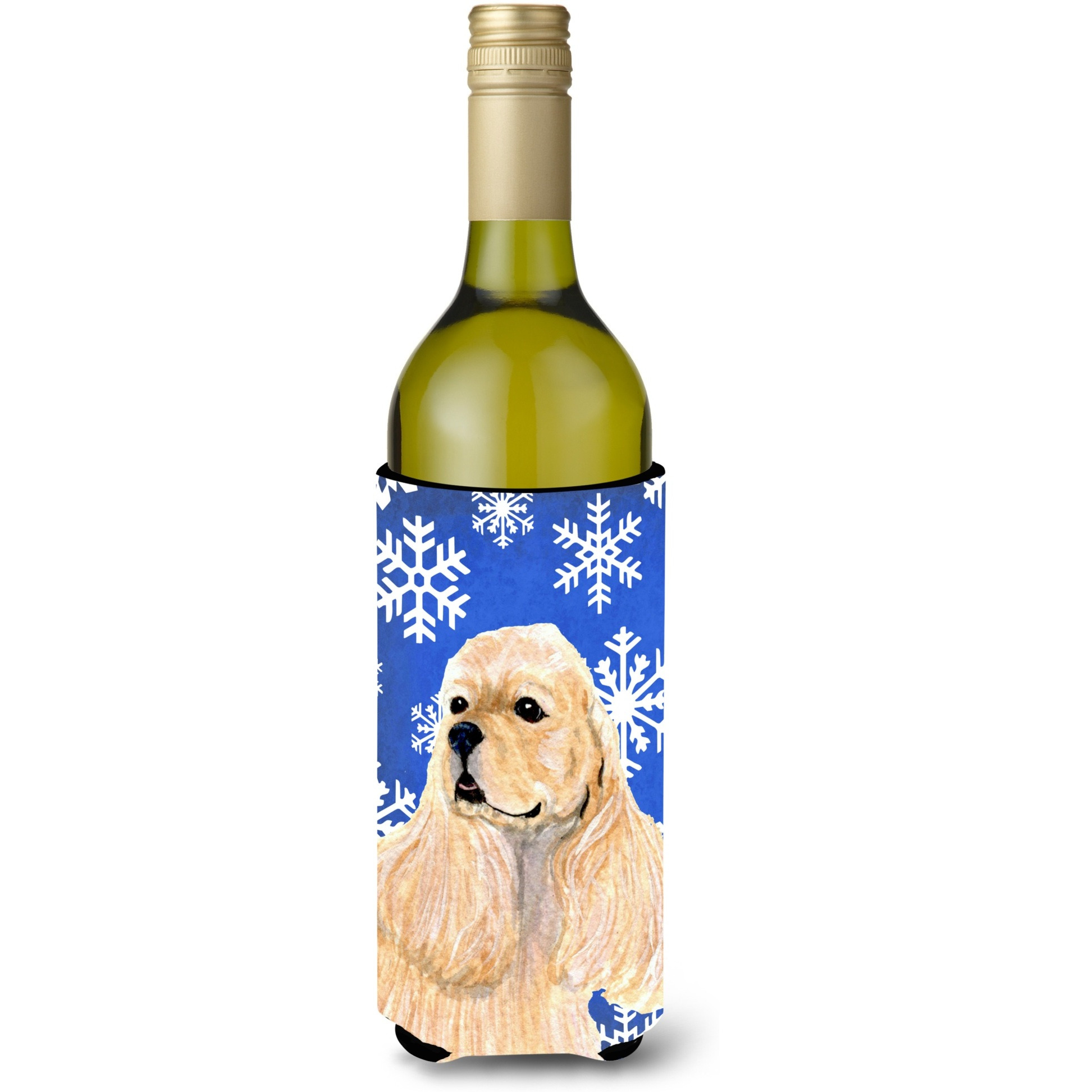 Cocker Spaniel Winter Snowflakes Holiday Wine Bottle Beverage Insulator Beverage Insulator Hugger SS4660LITERK