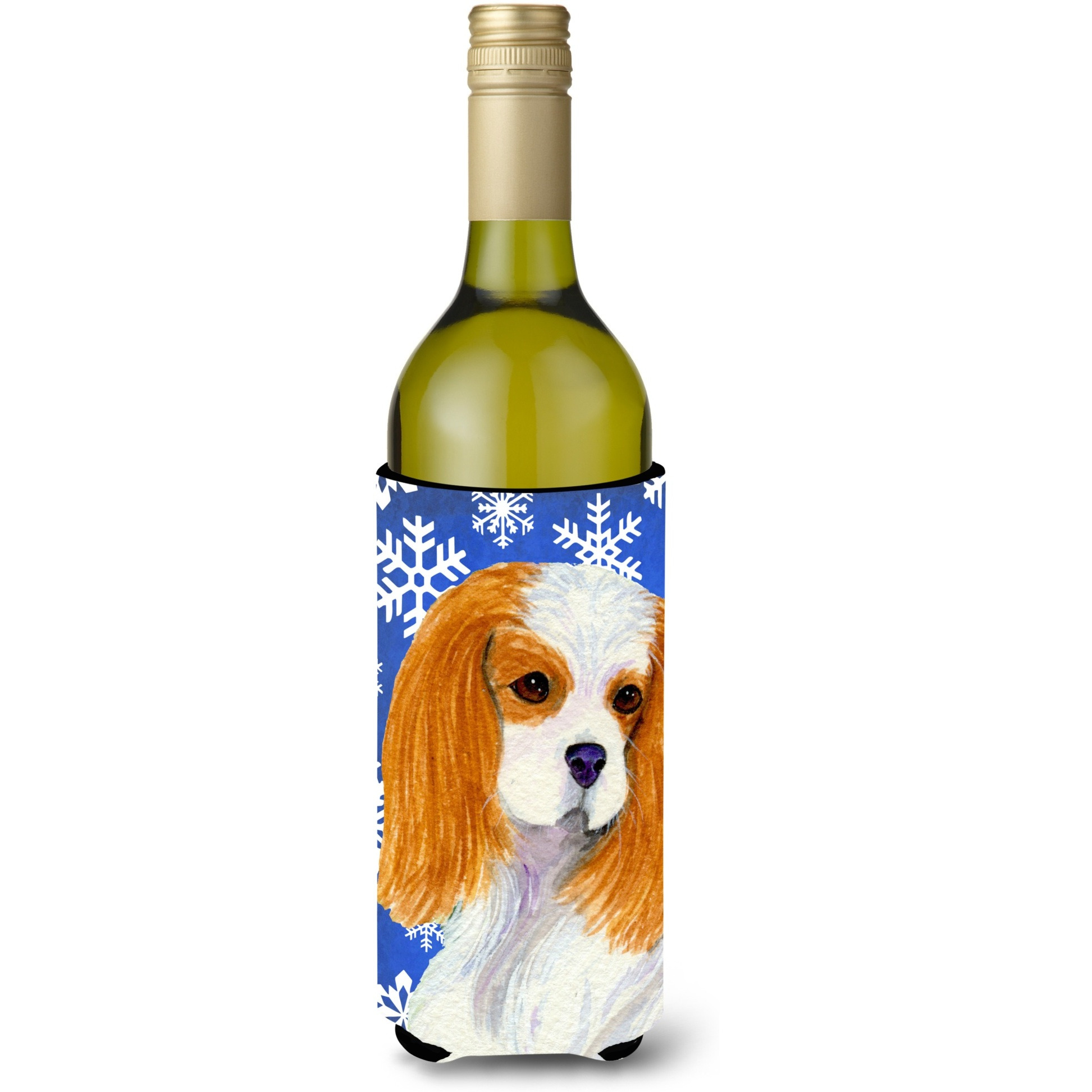 Cavalier Spaniel Winter Snowflakes Holiday Wine Bottle Beverage Insulator Beverage Insulator Hugger