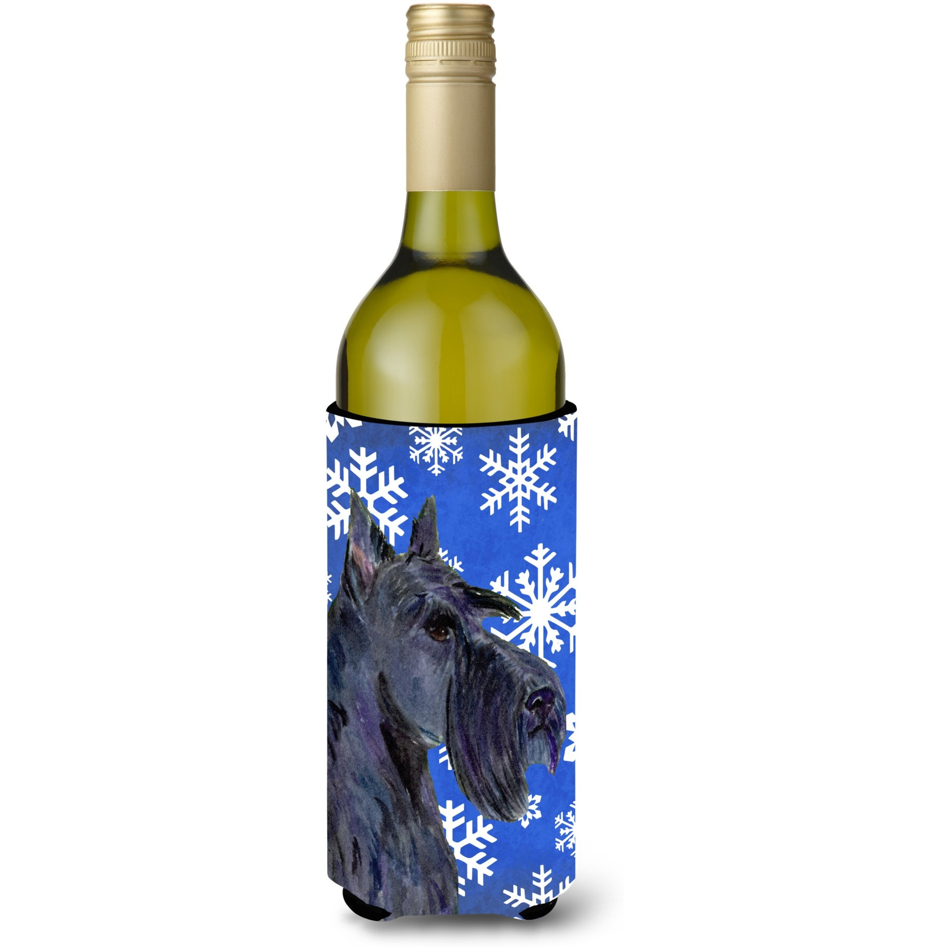 Scottish Terrier Winter Snowflakes Holiday Wine Bottle Beverage Insulator Beverage Insulator Hugger