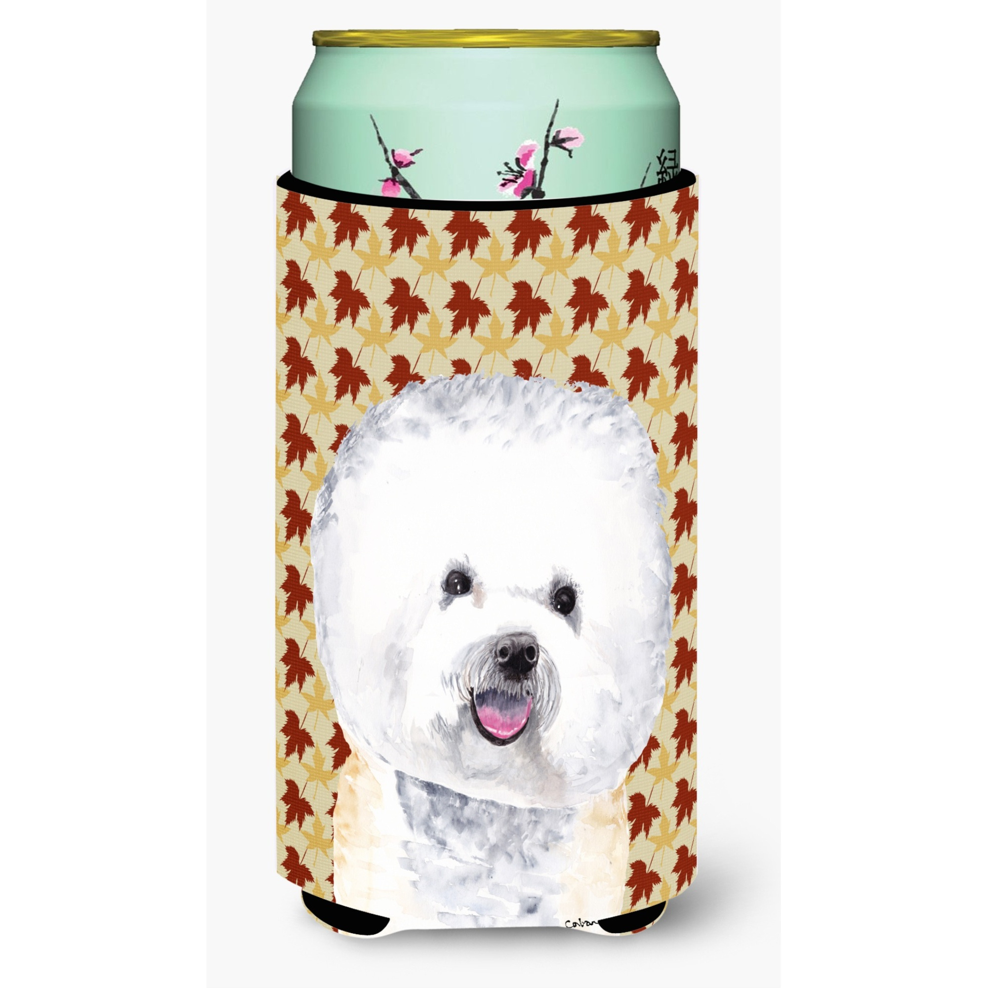 Bichon Frise Fall Leaves Portrait  Tall Boy Beverage Insulator Beverage Insulator Hugger