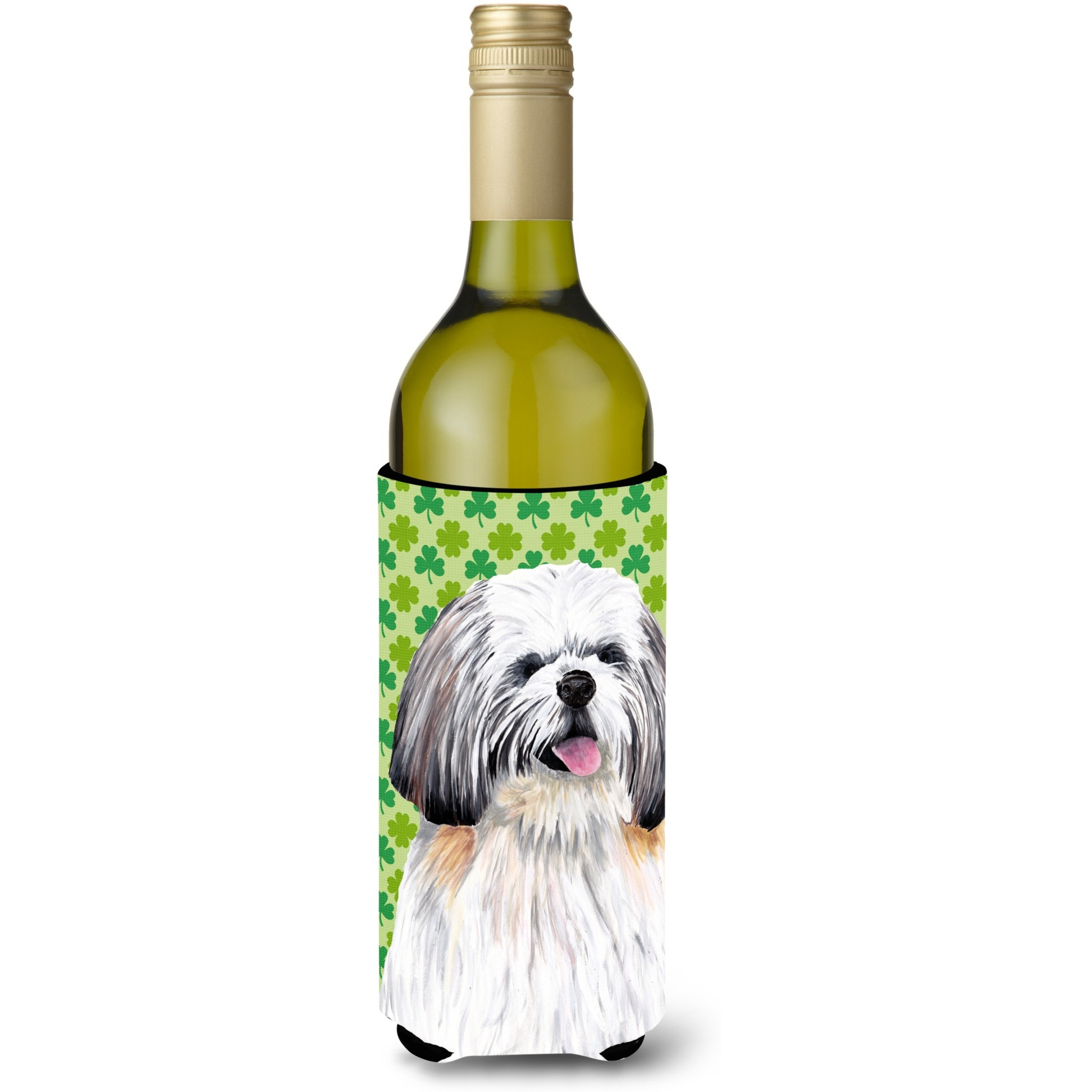 Shih Tzu St. Patrick's Day Shamrock Portrait Wine Bottle Beverage Insulator Beverage Insulator Hugger