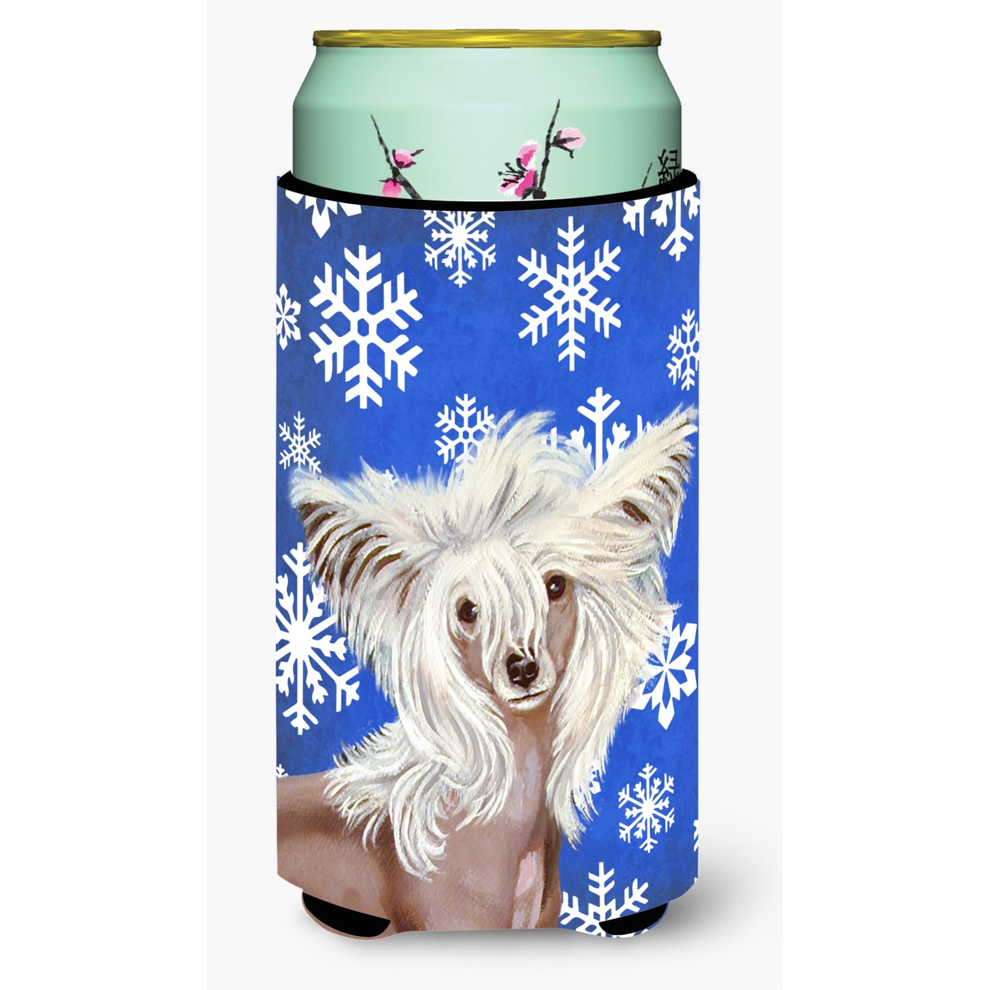 Chinese Crested Winter Snowflakes Holiday  Tall Boy Beverage Insulator Beverage Insulator Hugger