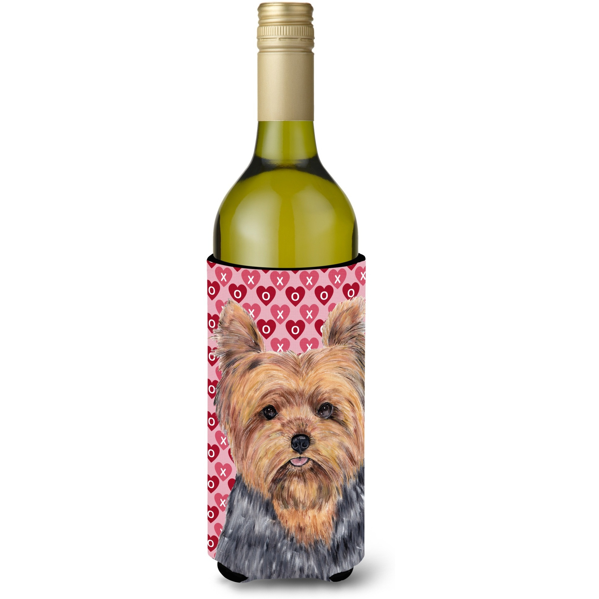 &quotCaroline's Treasures SC9251LITERK Yorkie Hearts Love and Valentine's Day Portrait Wine Bottle Koozie Hugger, 750 mL, Multicolor"