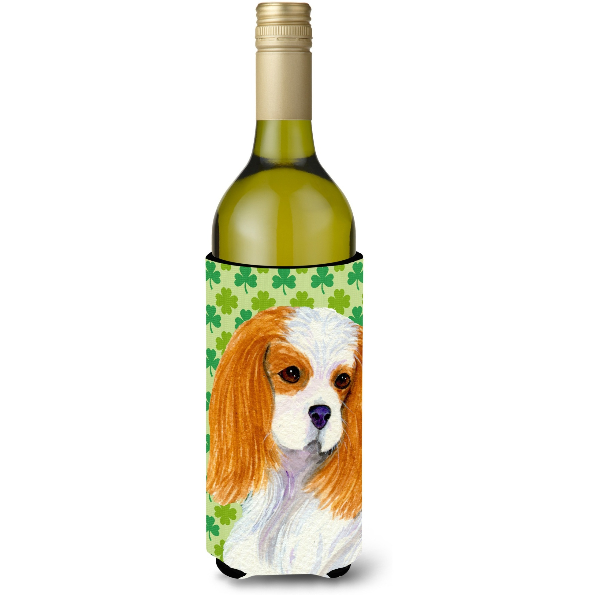 Cavalier Spaniel St. Patrick's Day Shamrock Portrait Wine Bottle Beverage Insulator Beverage Insulator Hugger